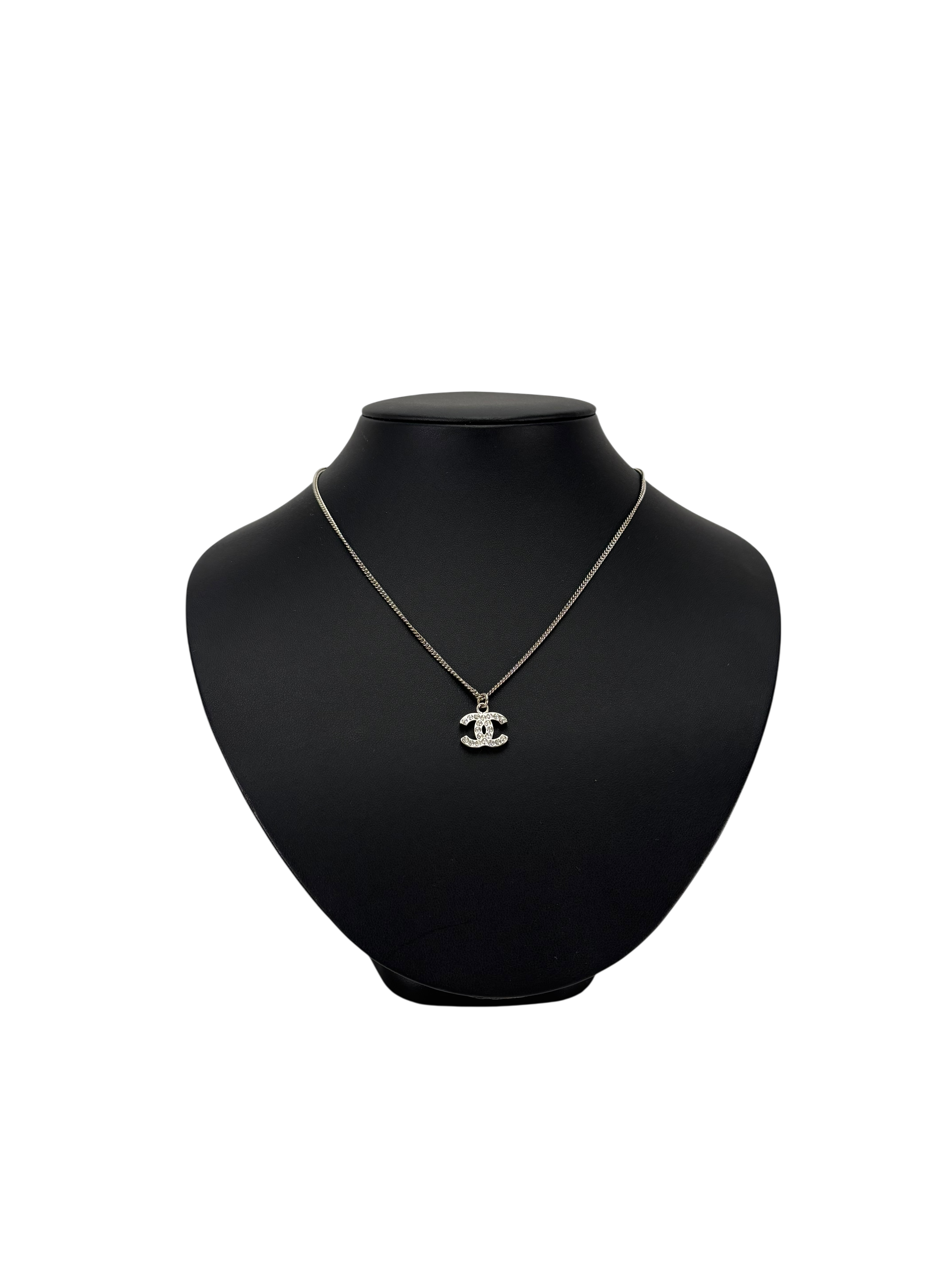 CHANEL - 11V Silver Tone Rhinestone CC Necklace