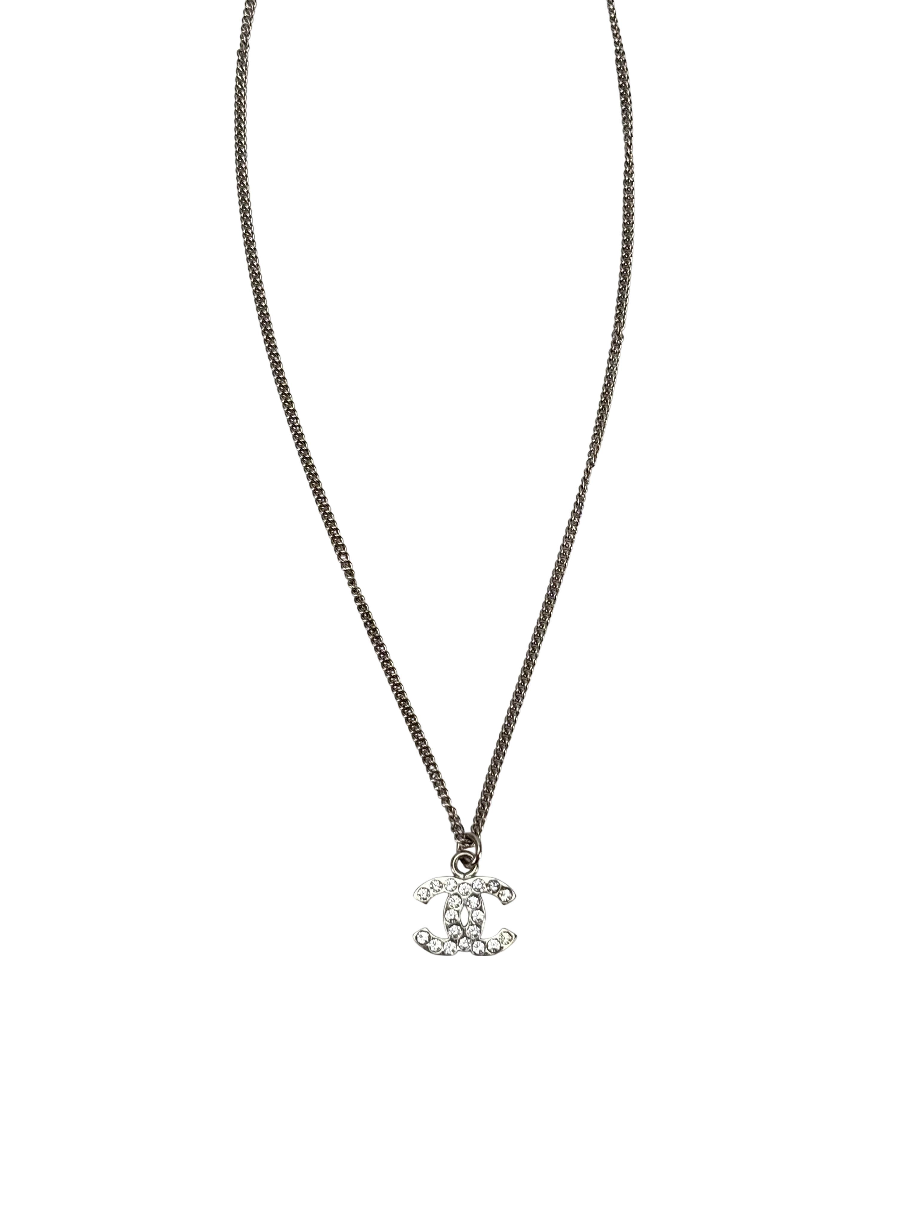 CHANEL - 11V Silver Tone Rhinestone CC Necklace