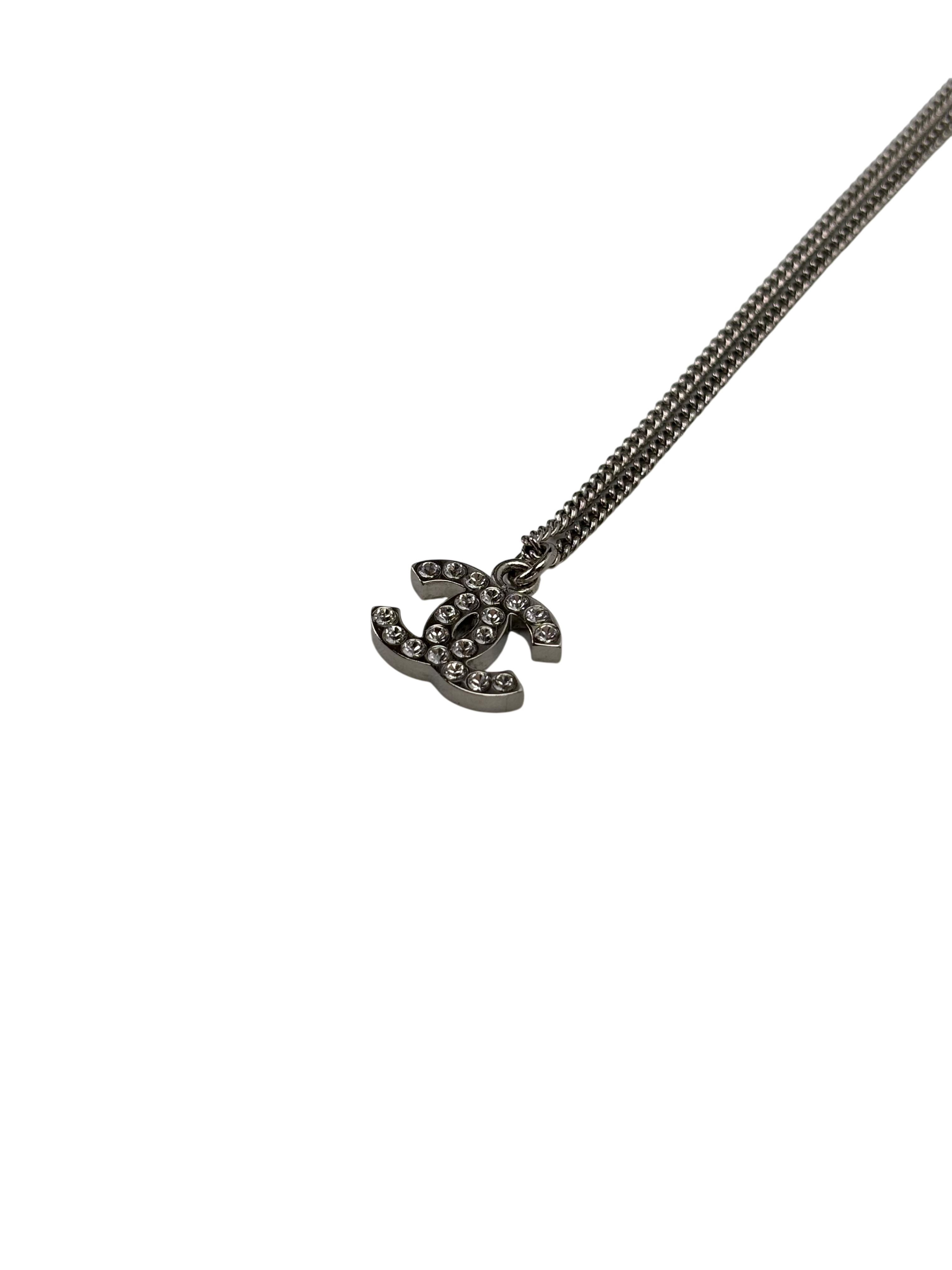 CHANEL - 11V Silver Tone Rhinestone CC Necklace