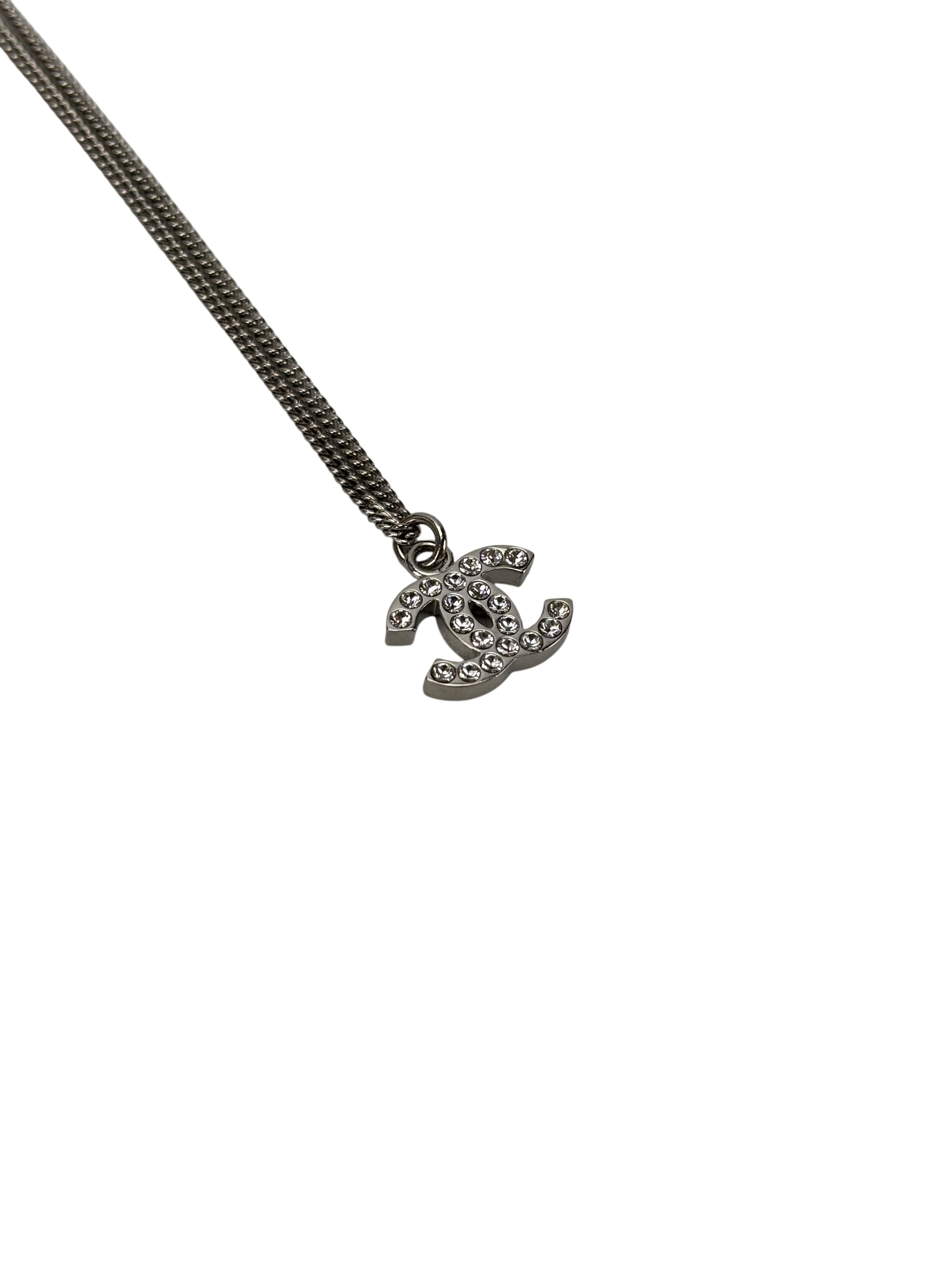CHANEL - 11V Silver Tone Rhinestone CC Necklace