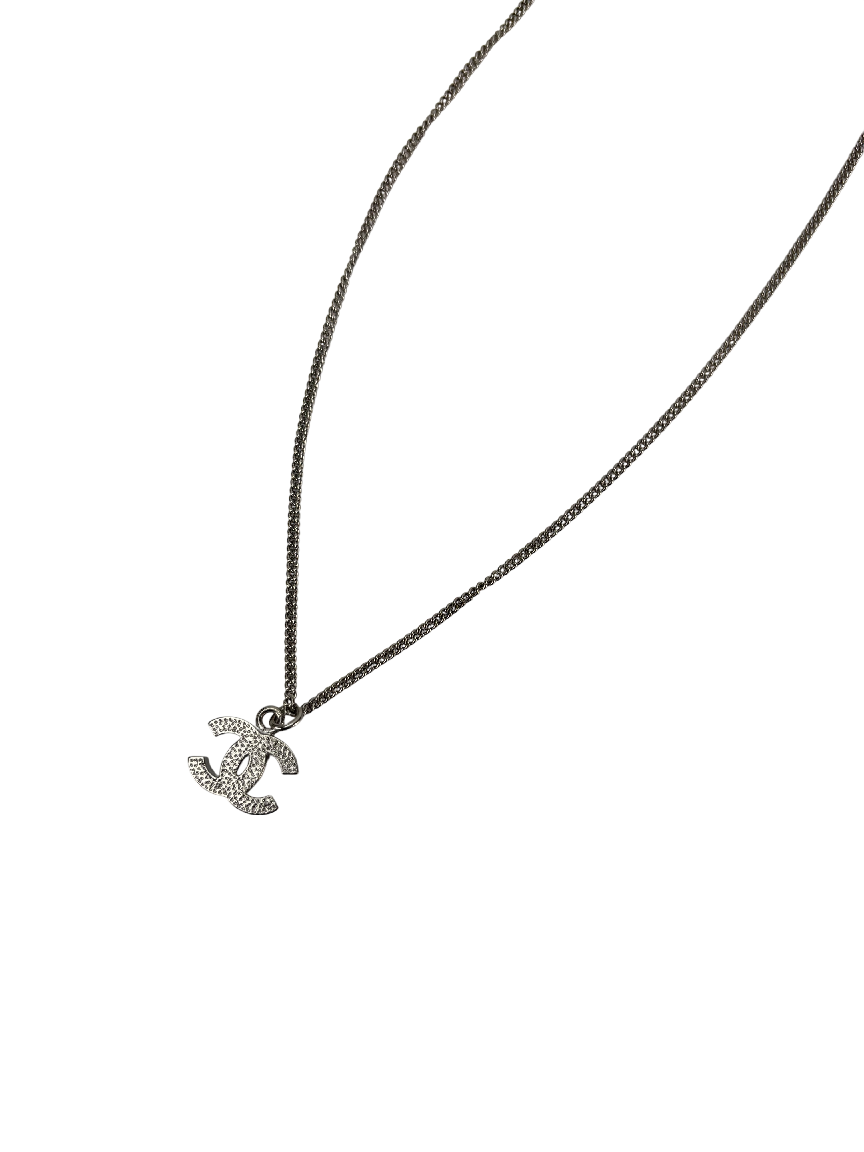 CHANEL - 11V Silver Tone Rhinestone CC Necklace