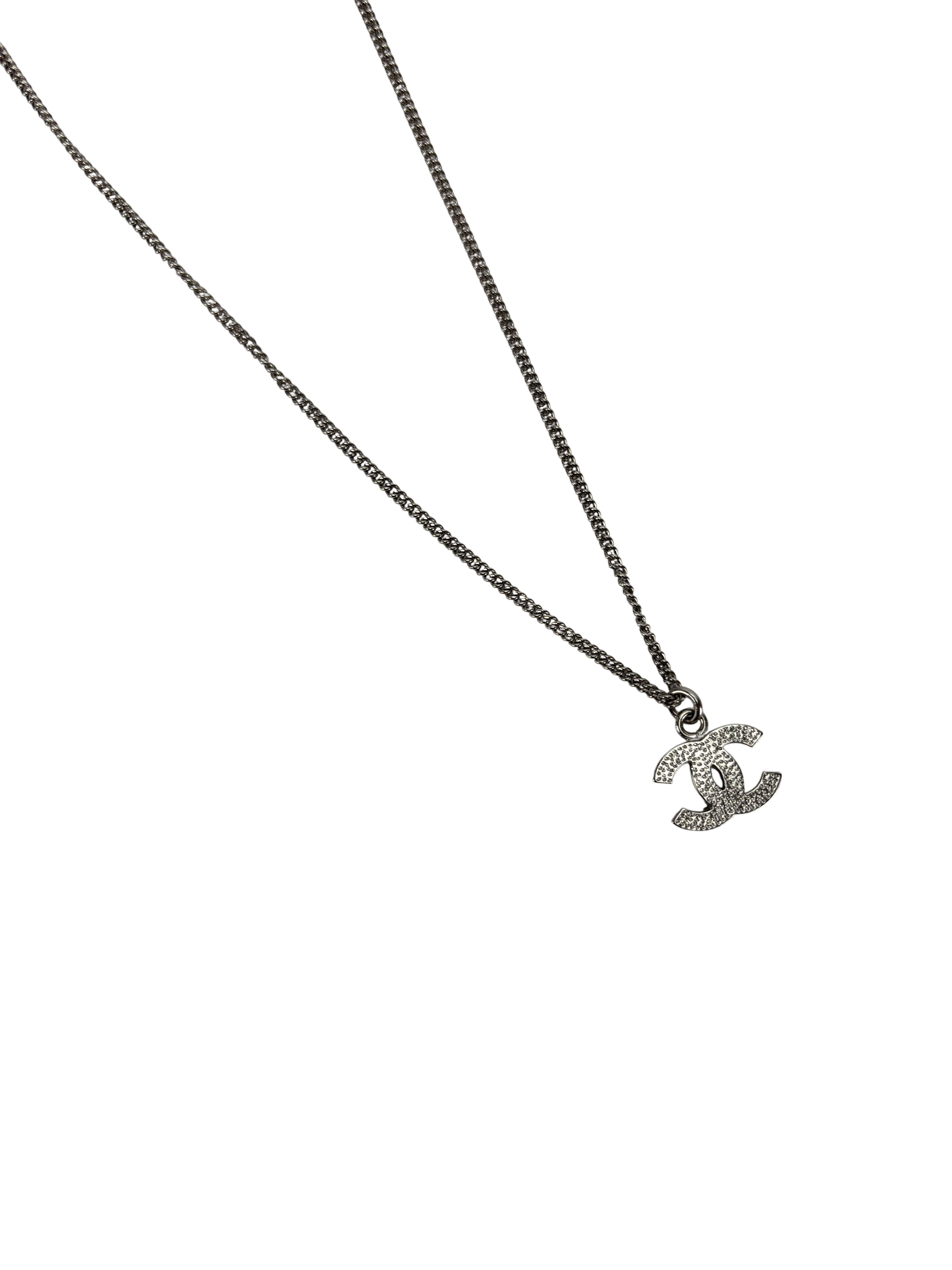 CHANEL - 11V Silver Tone Rhinestone CC Necklace