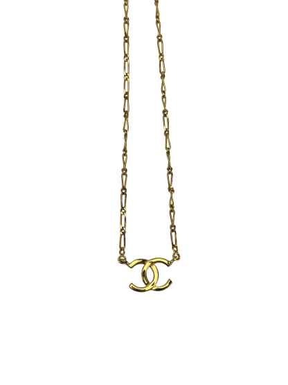 CHANEL - Gold CC logo Metal Necklace 