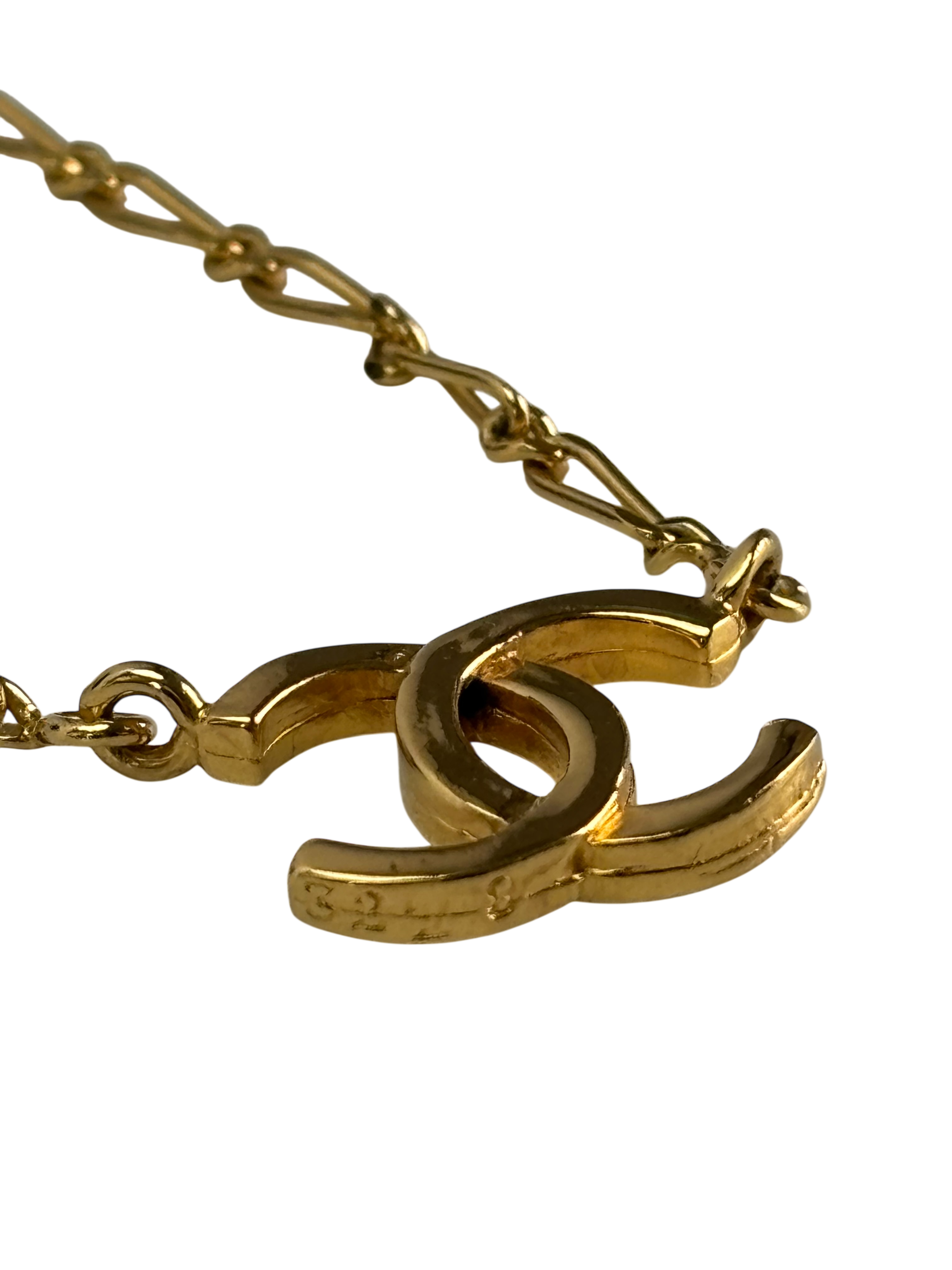 CHANEL - Gold CC logo Metal Necklace 