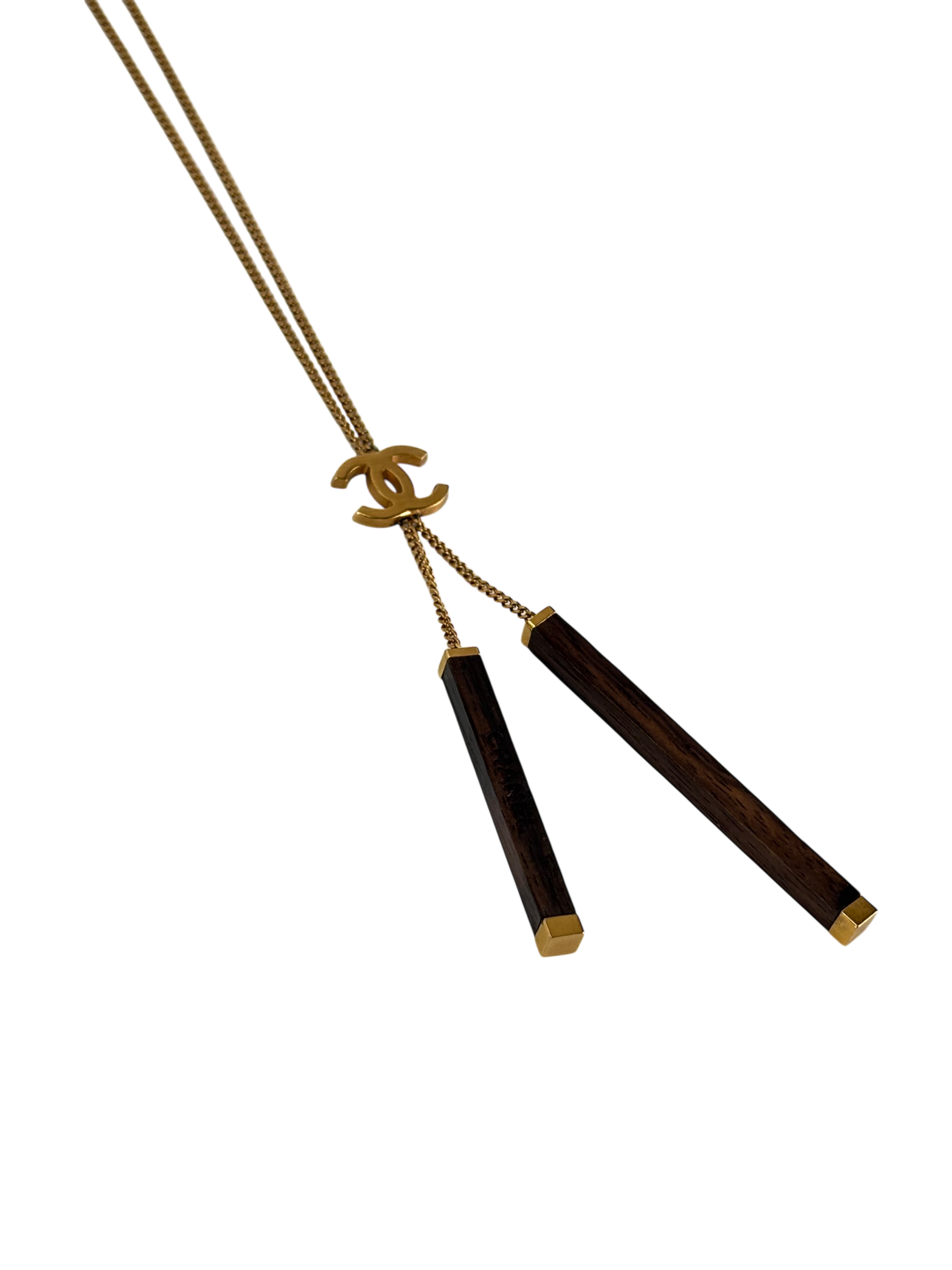 CHANEL - 01A Gold Coco Mark Wood Bar Necklace