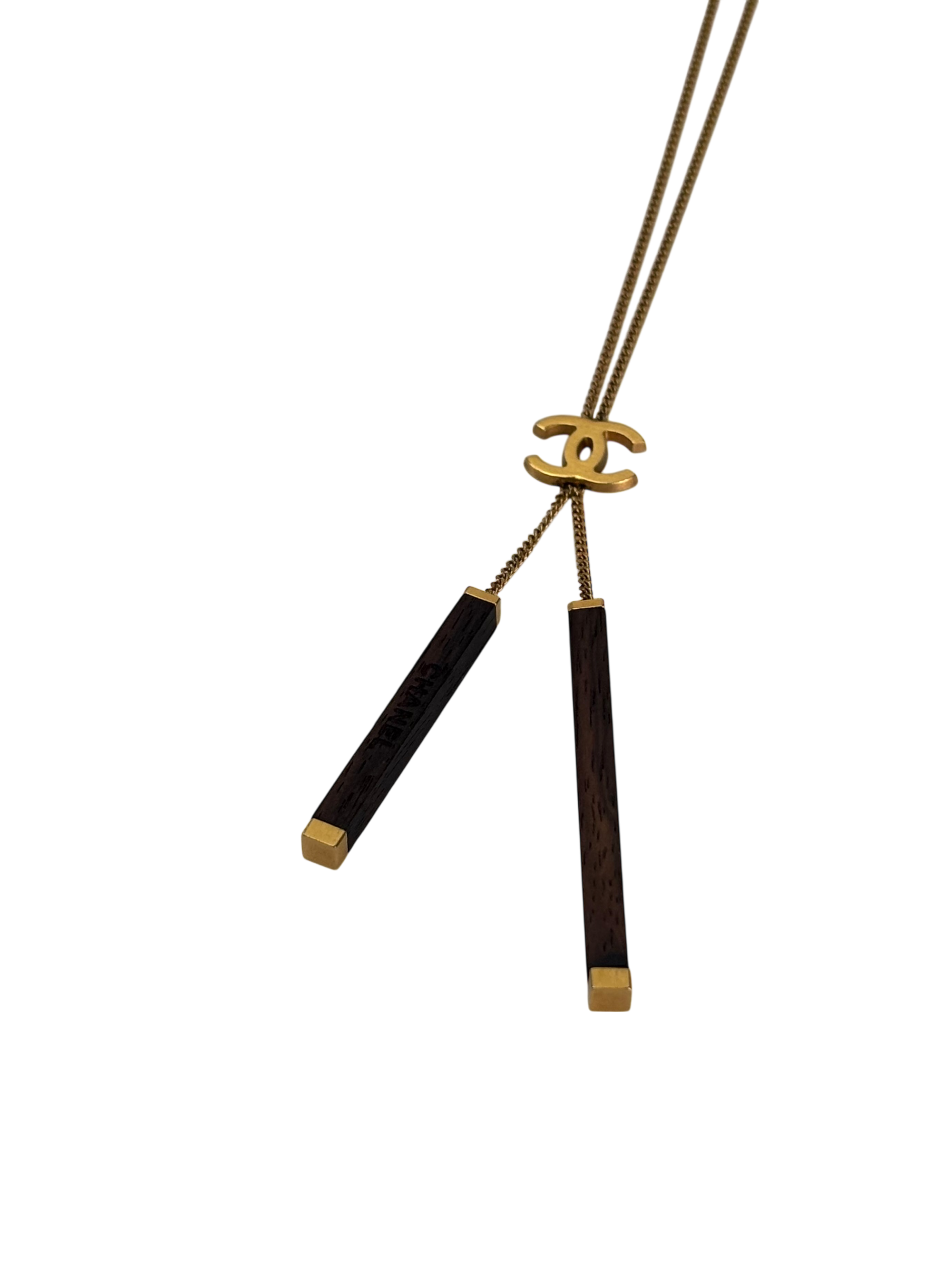 CHANEL - 01A Gold Coco Mark Wood Bar Necklace