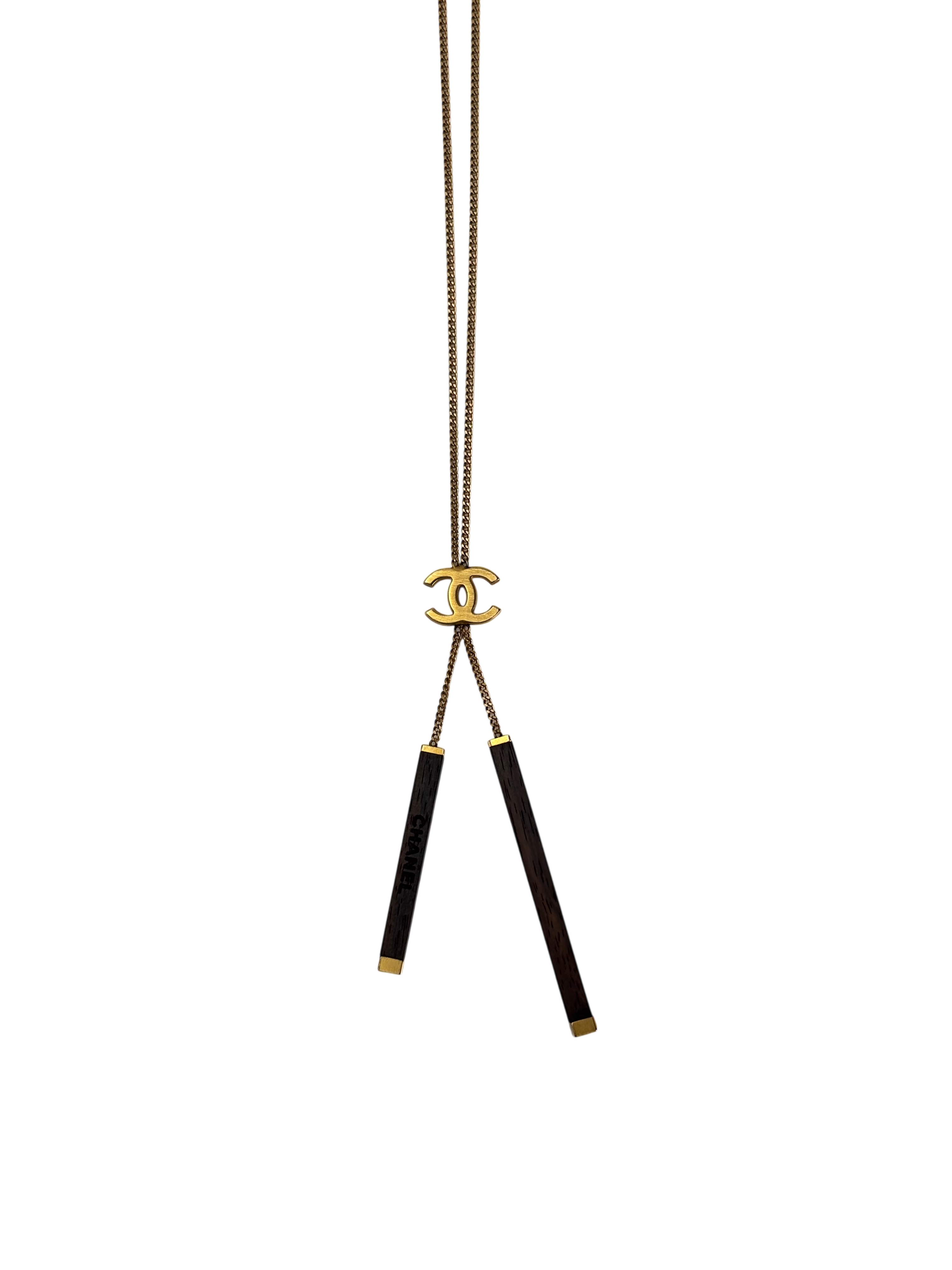 CHANEL - 01A Gold Coco Mark Wood Bar Necklace