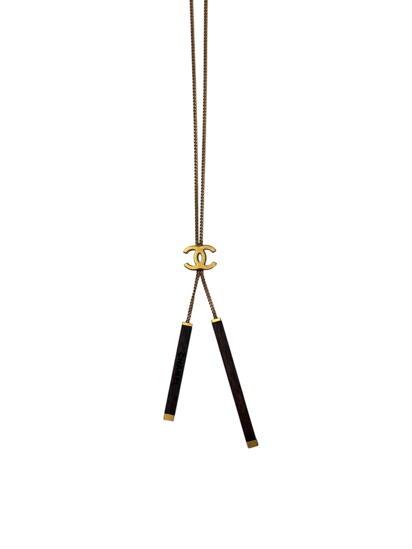 CHANEL - 01A Gold Coco Mark Wood Bar Necklace