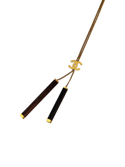 CHANEL - 01A Gold Coco Mark Wood Bar Necklace