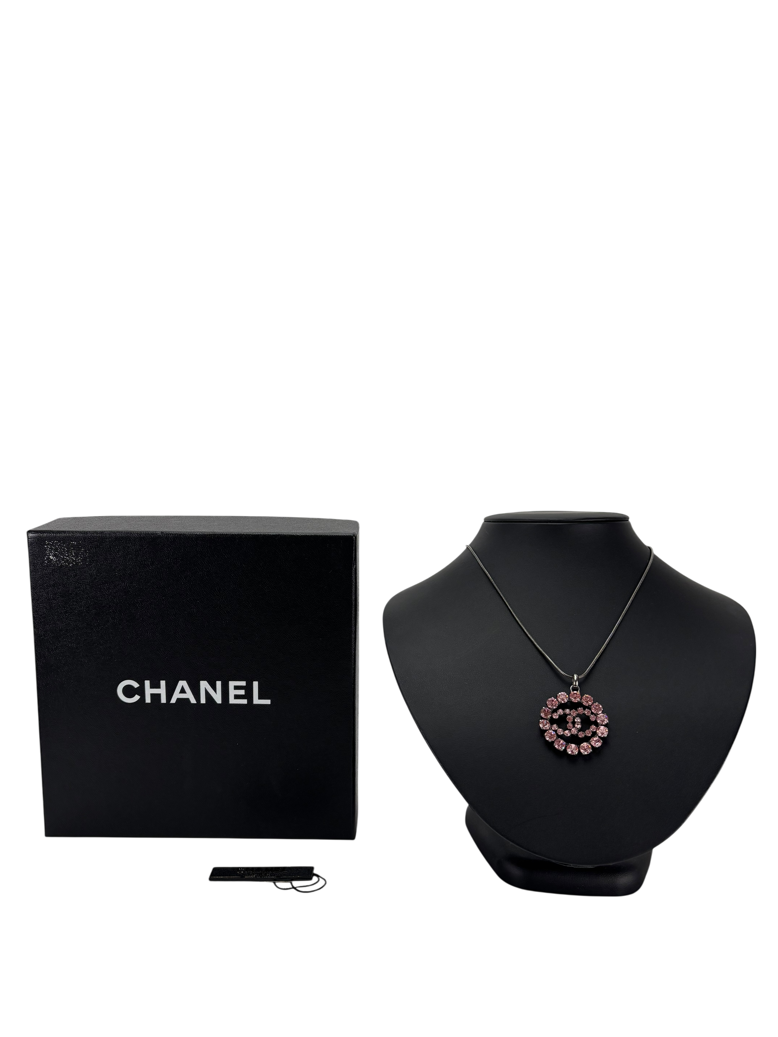 CHANEL - 00A Pink Rhinestone CC Necklace