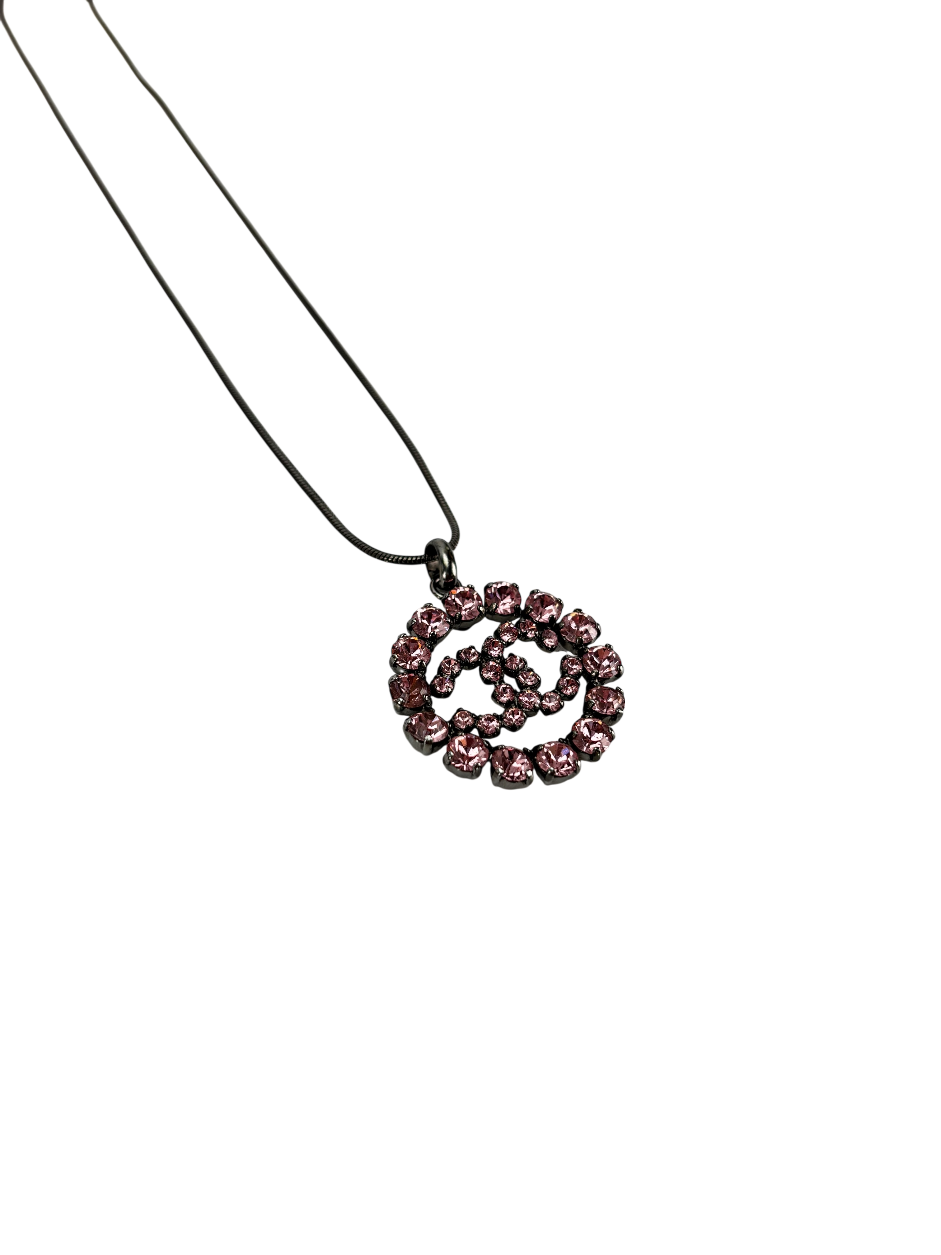CHANEL - 00A Pink Rhinestone CC Necklace