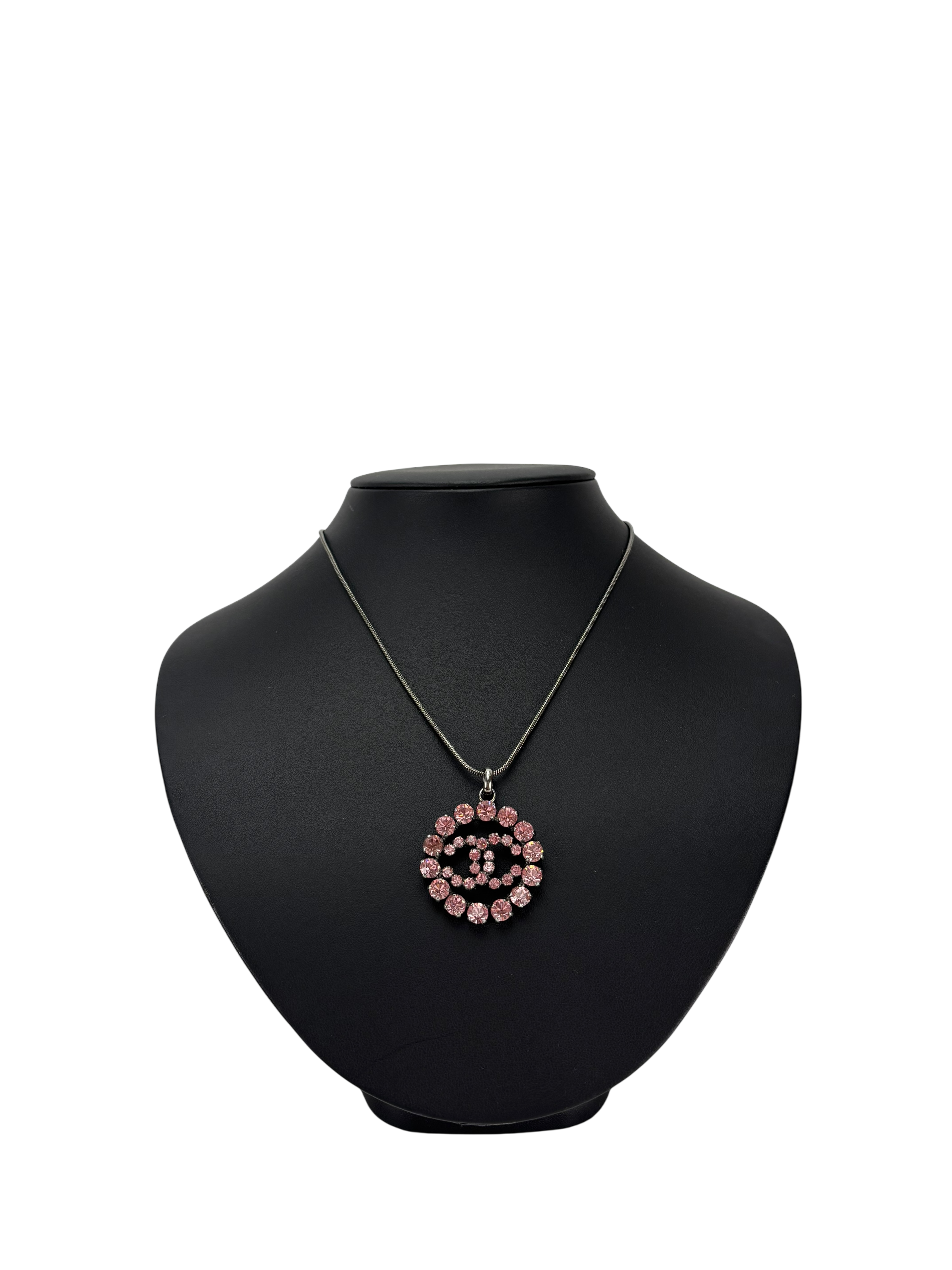 CHANEL - 00A Pink Rhinestone CC Necklace