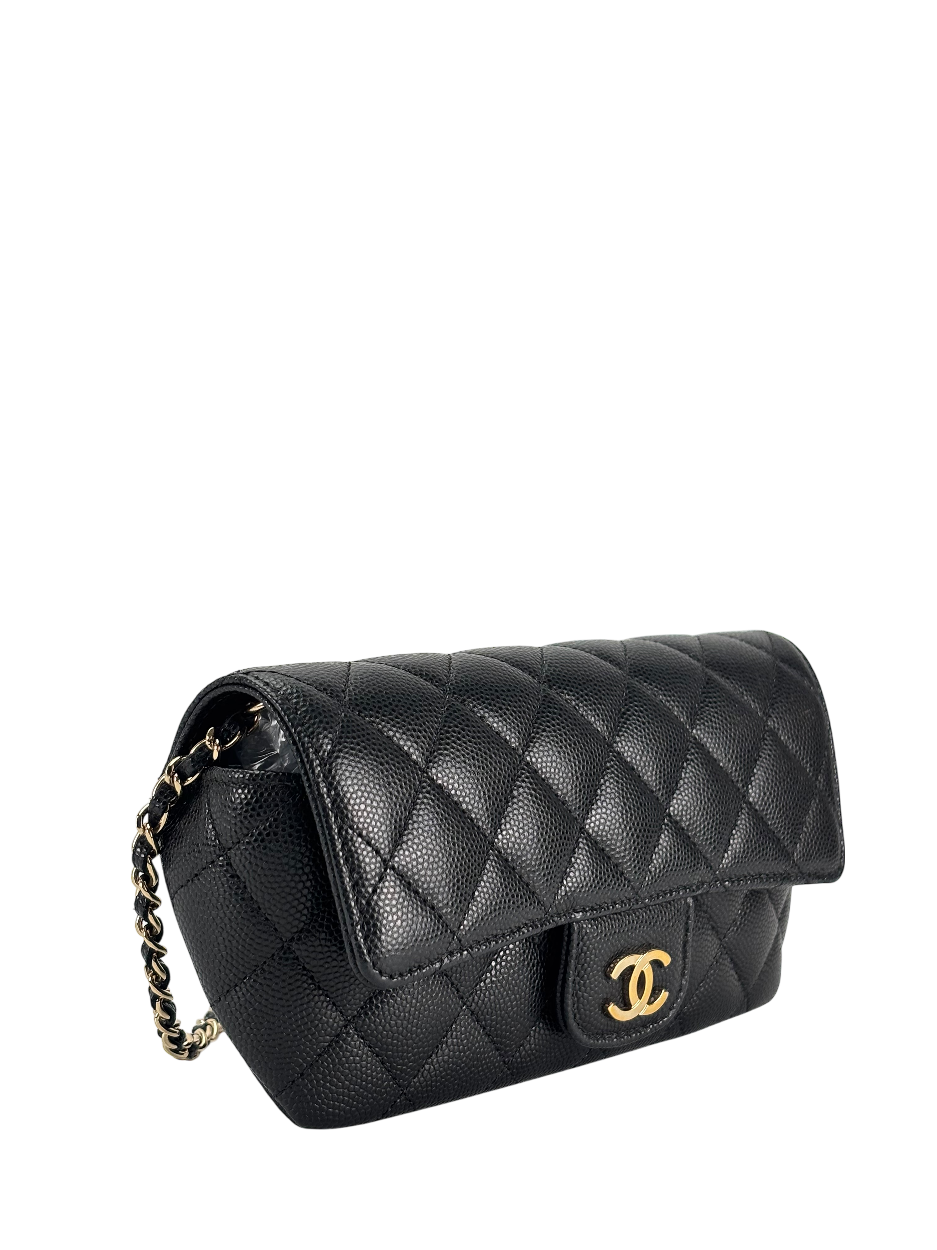 CHANEL - Black Caviar Quilted Glasses Case Chain Bag