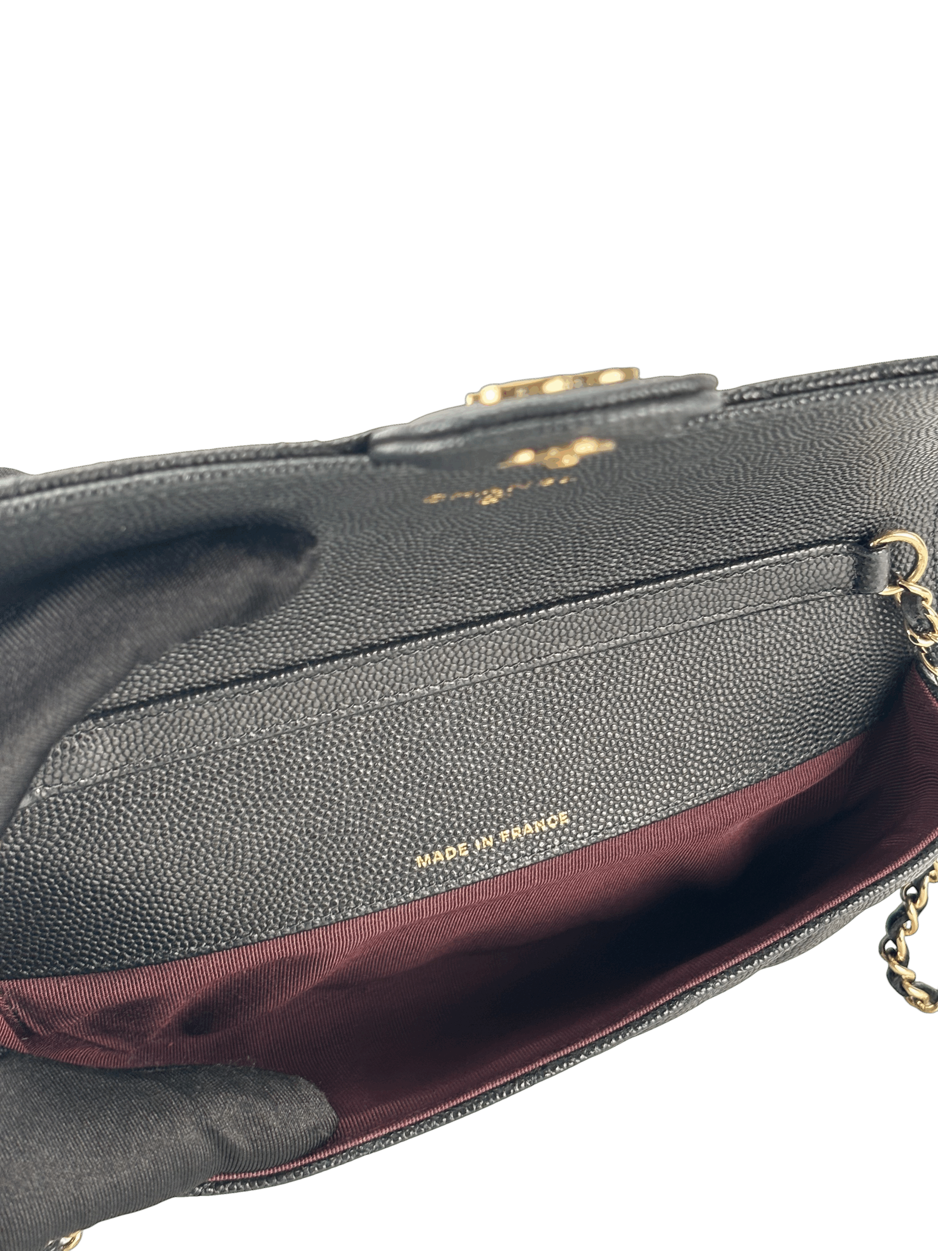 CHANEL - Black Caviar Quilted Glasses Case Chain Bag