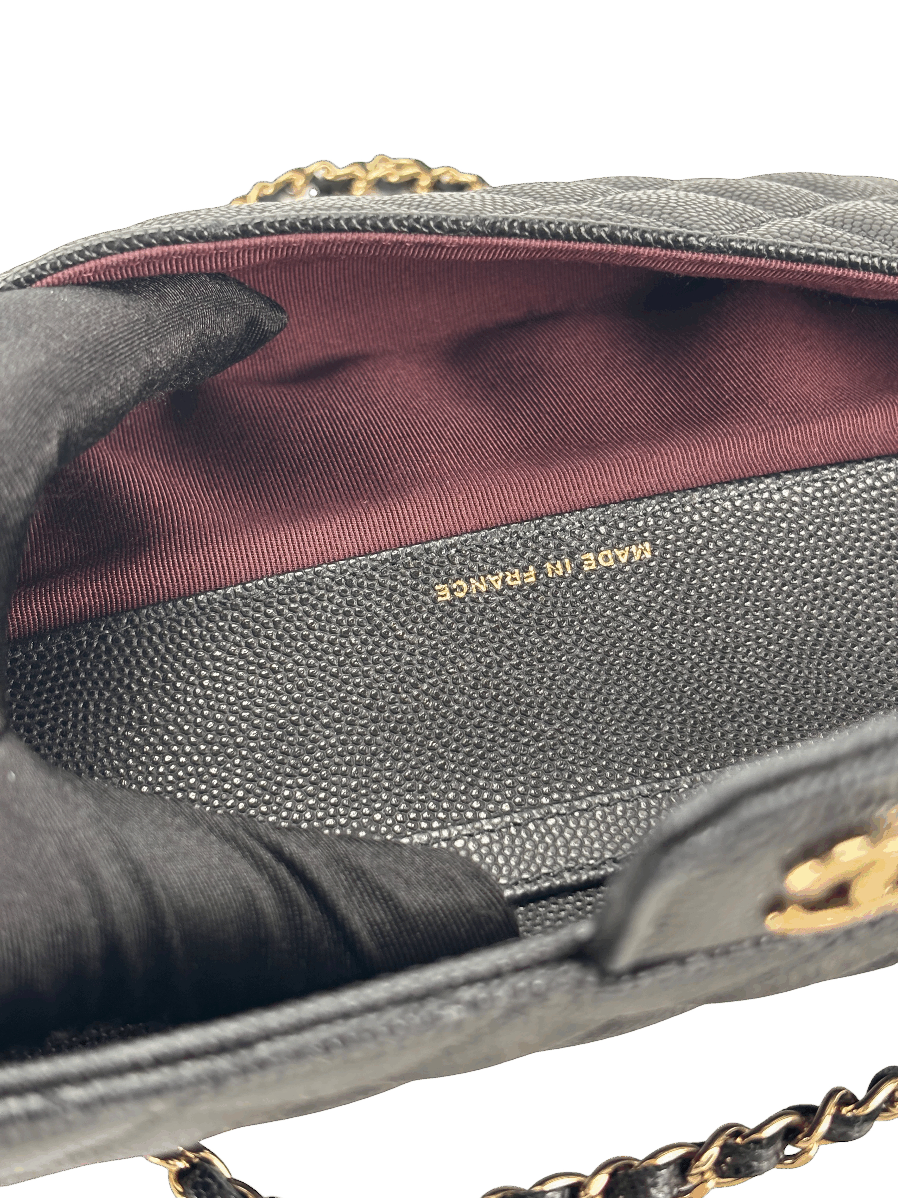 CHANEL - Black Caviar Quilted Glasses Case Chain Bag