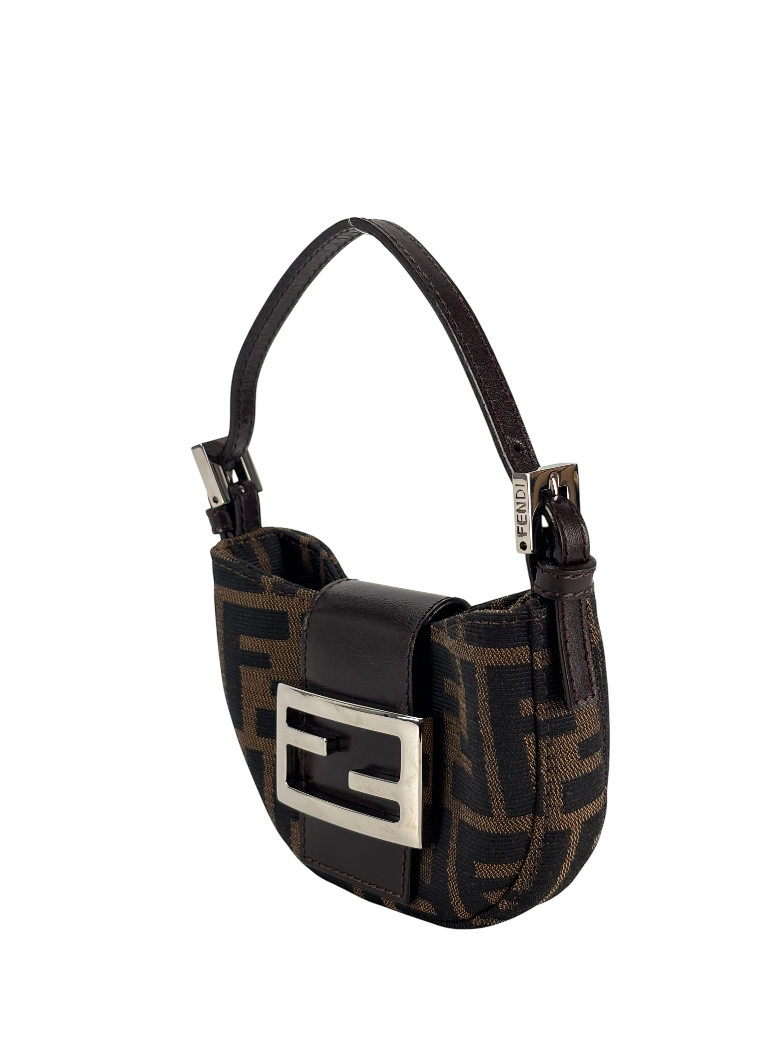 FENDI - Zucca Canvas Mini Croissant Handbag Black Brown