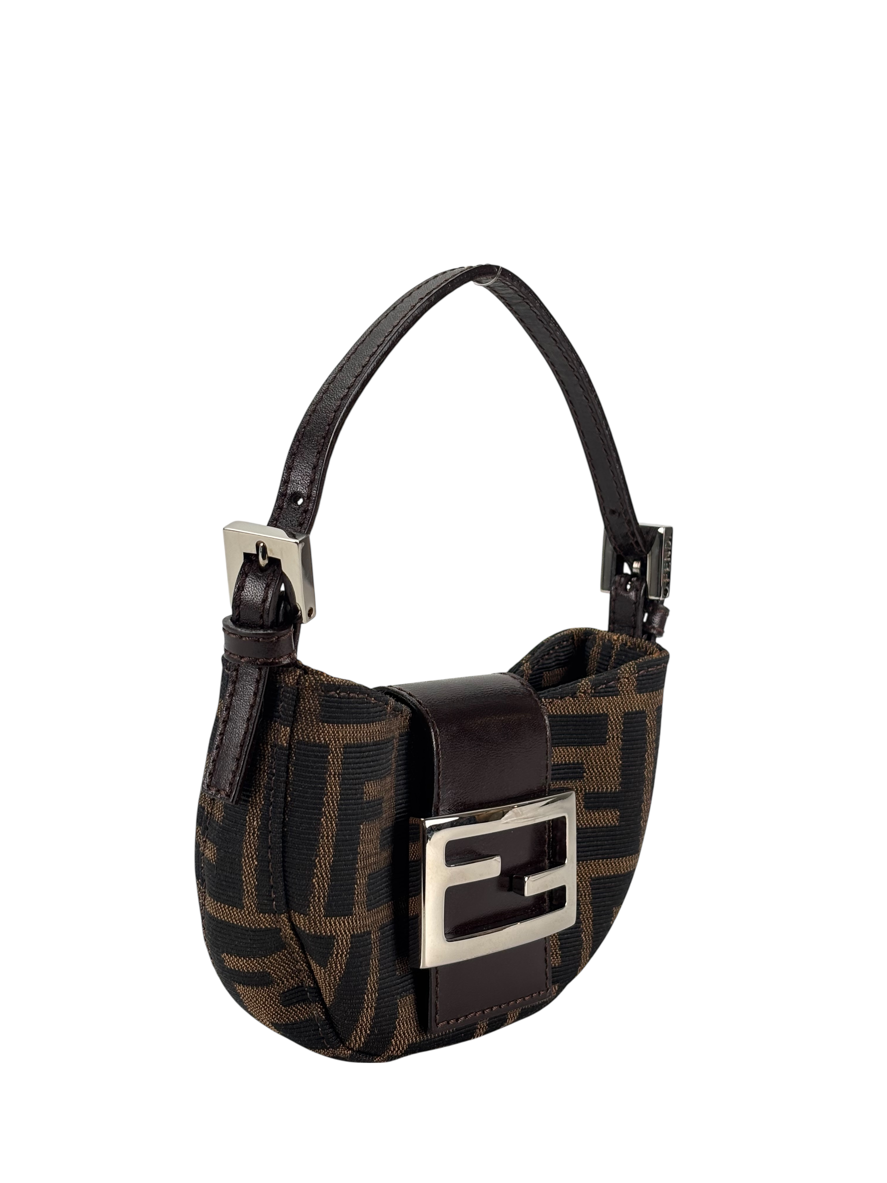 FENDI - Zucca Canvas Mini Croissant Handbag Black Brown