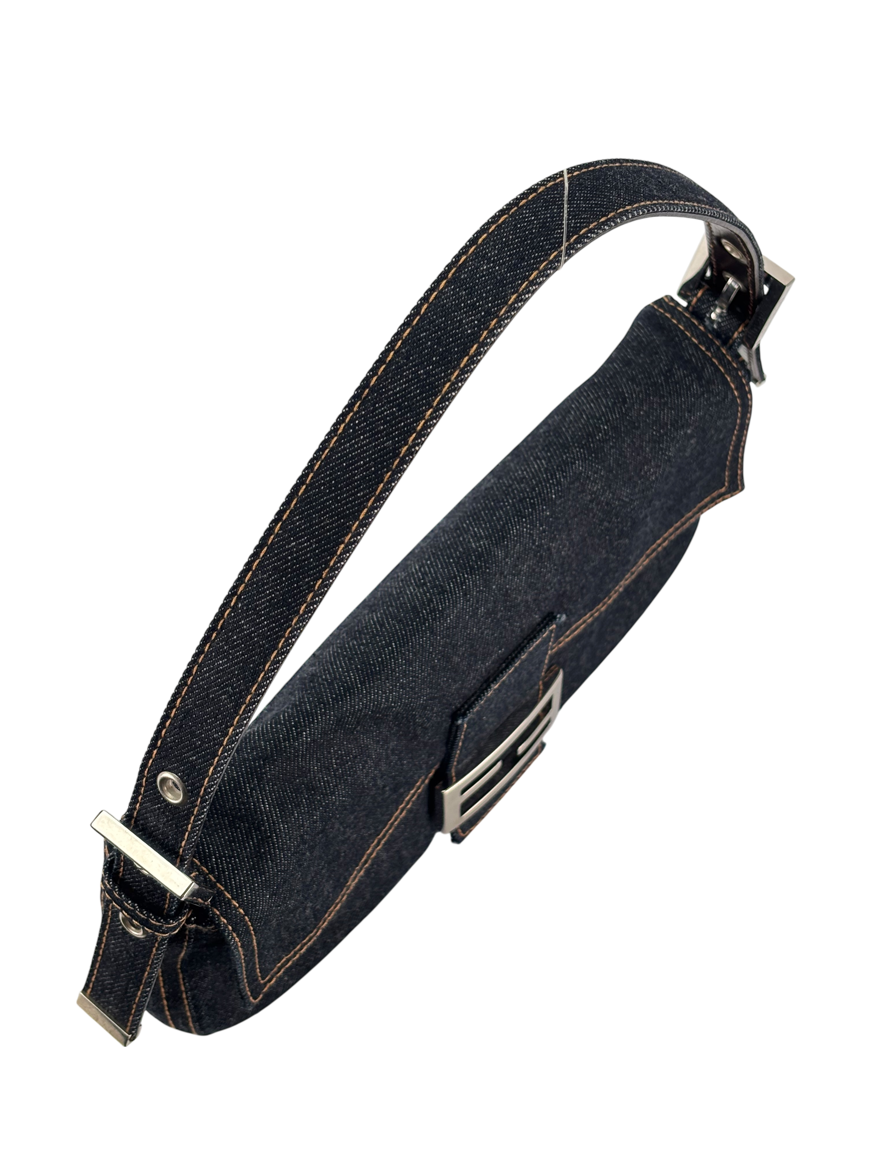 FENDI - Small Mamma Baguette Bag Denim Navy Sliver Hardware