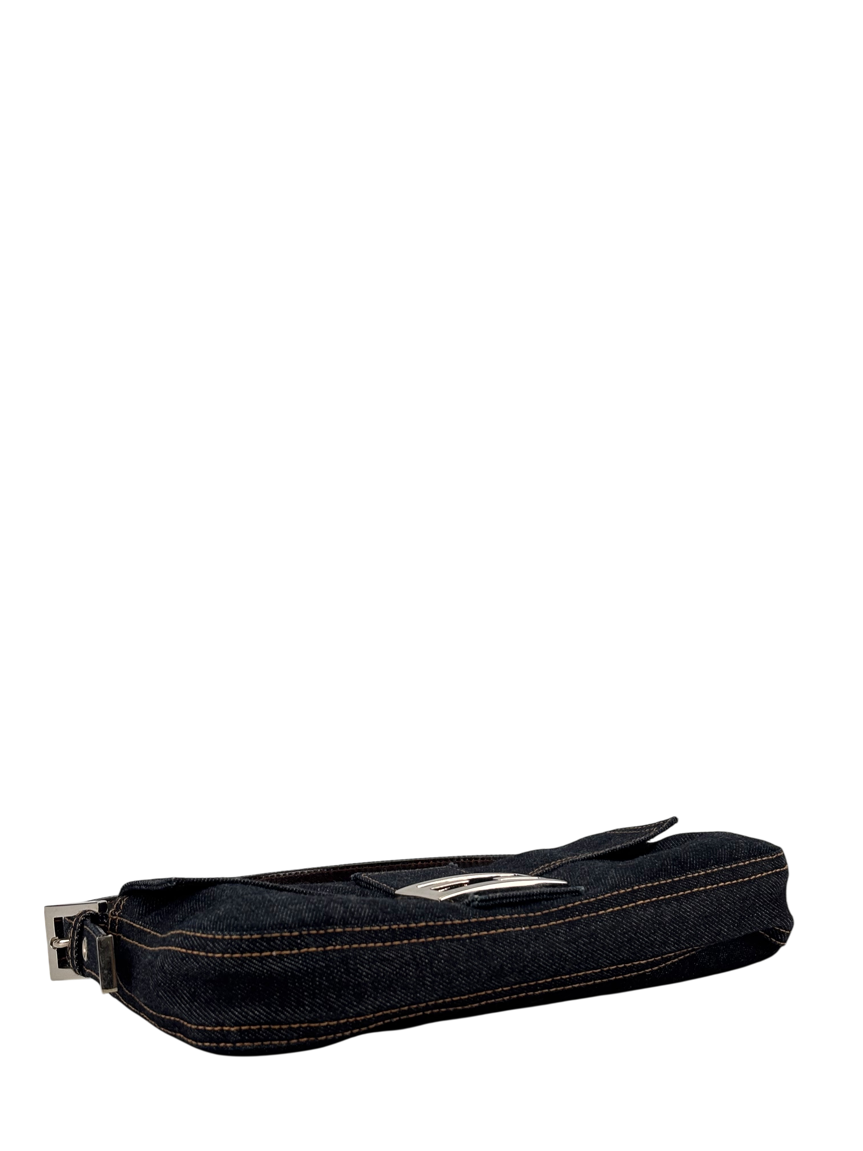 FENDI - Small Mamma Baguette Bag Denim Navy Sliver Hardware