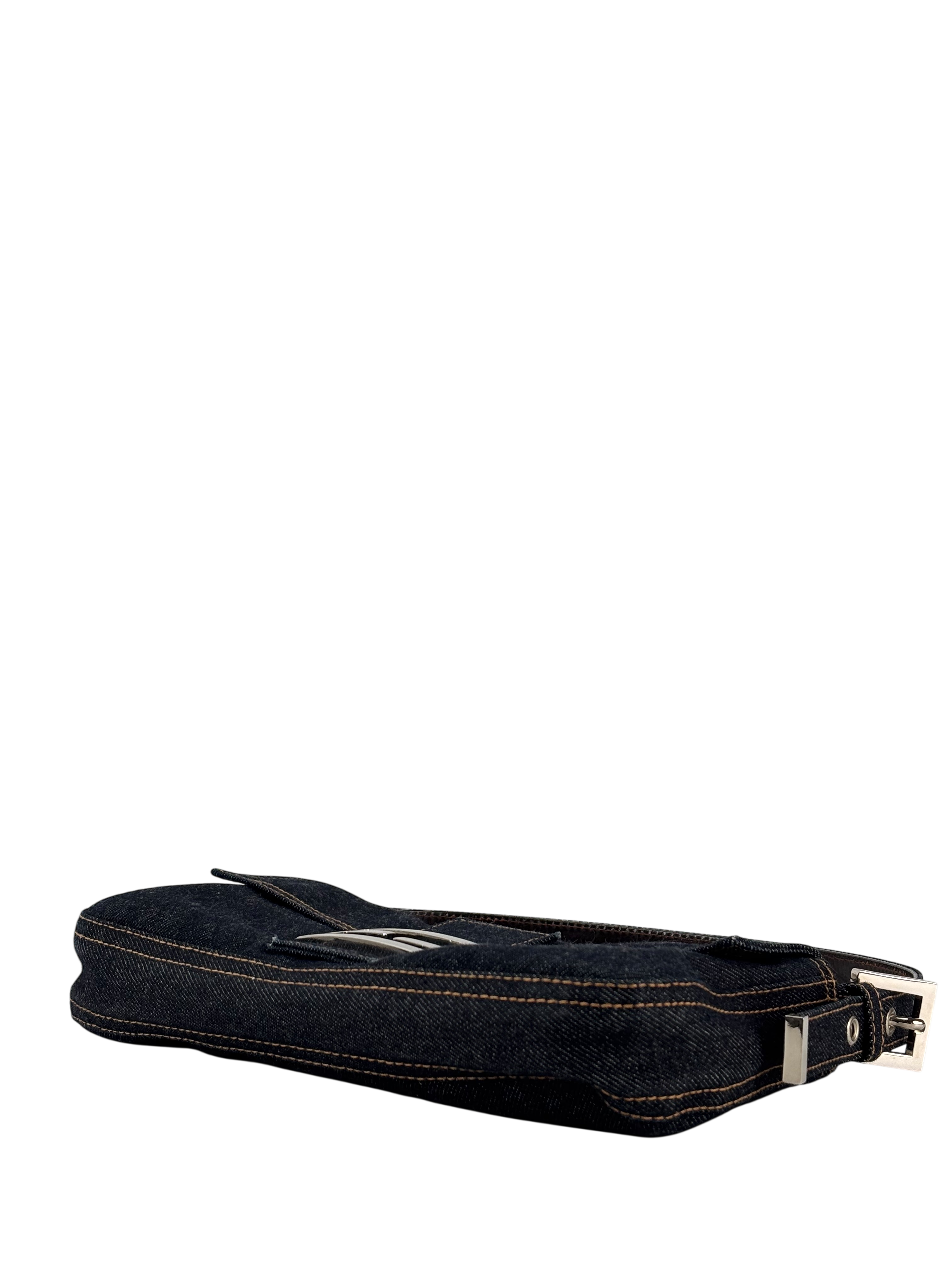 FENDI - Small Mamma Baguette Bag Denim Navy Sliver Hardware