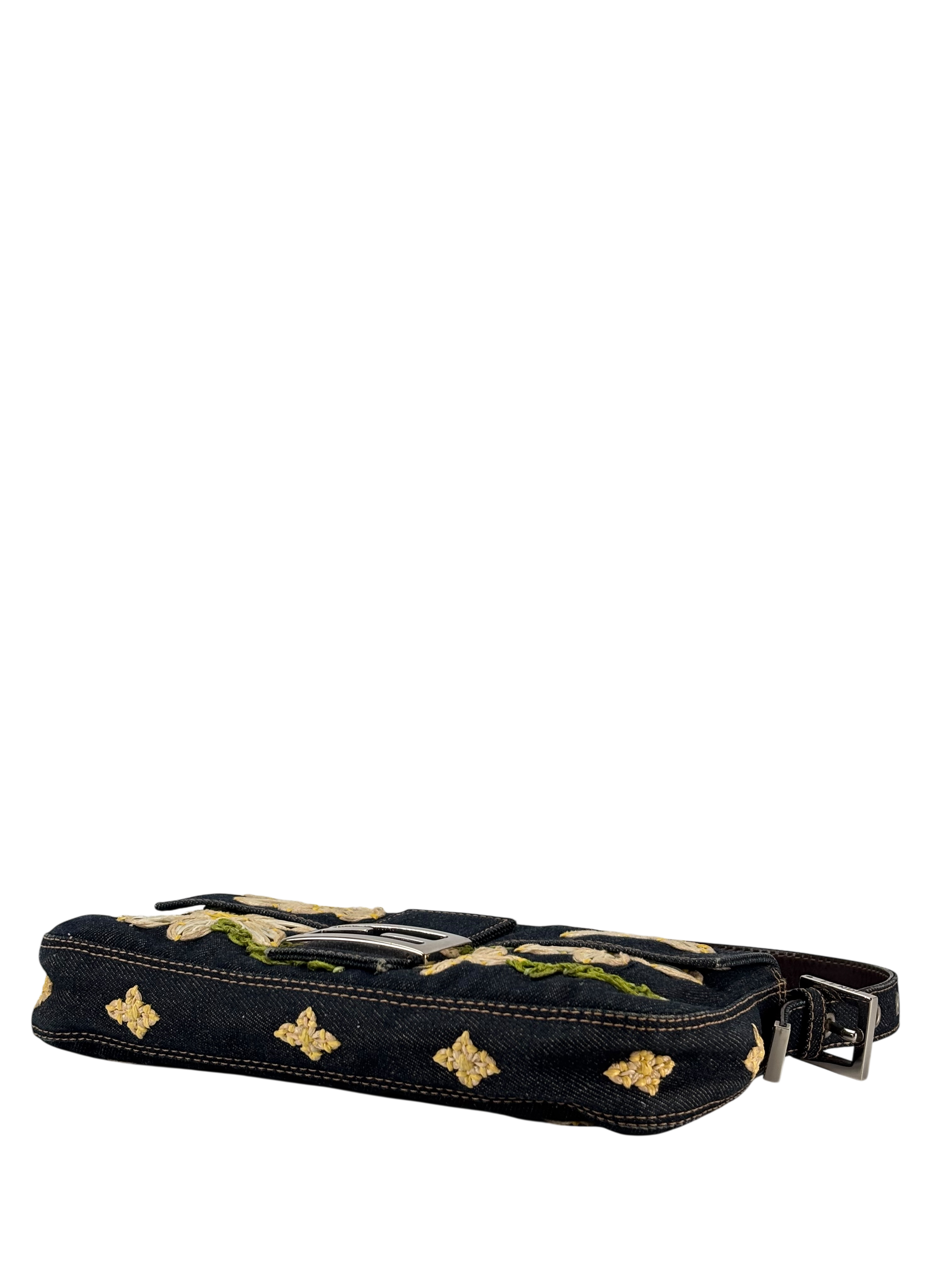 FENDI - Small Mamma Baguette Bag Denim Flower Navy