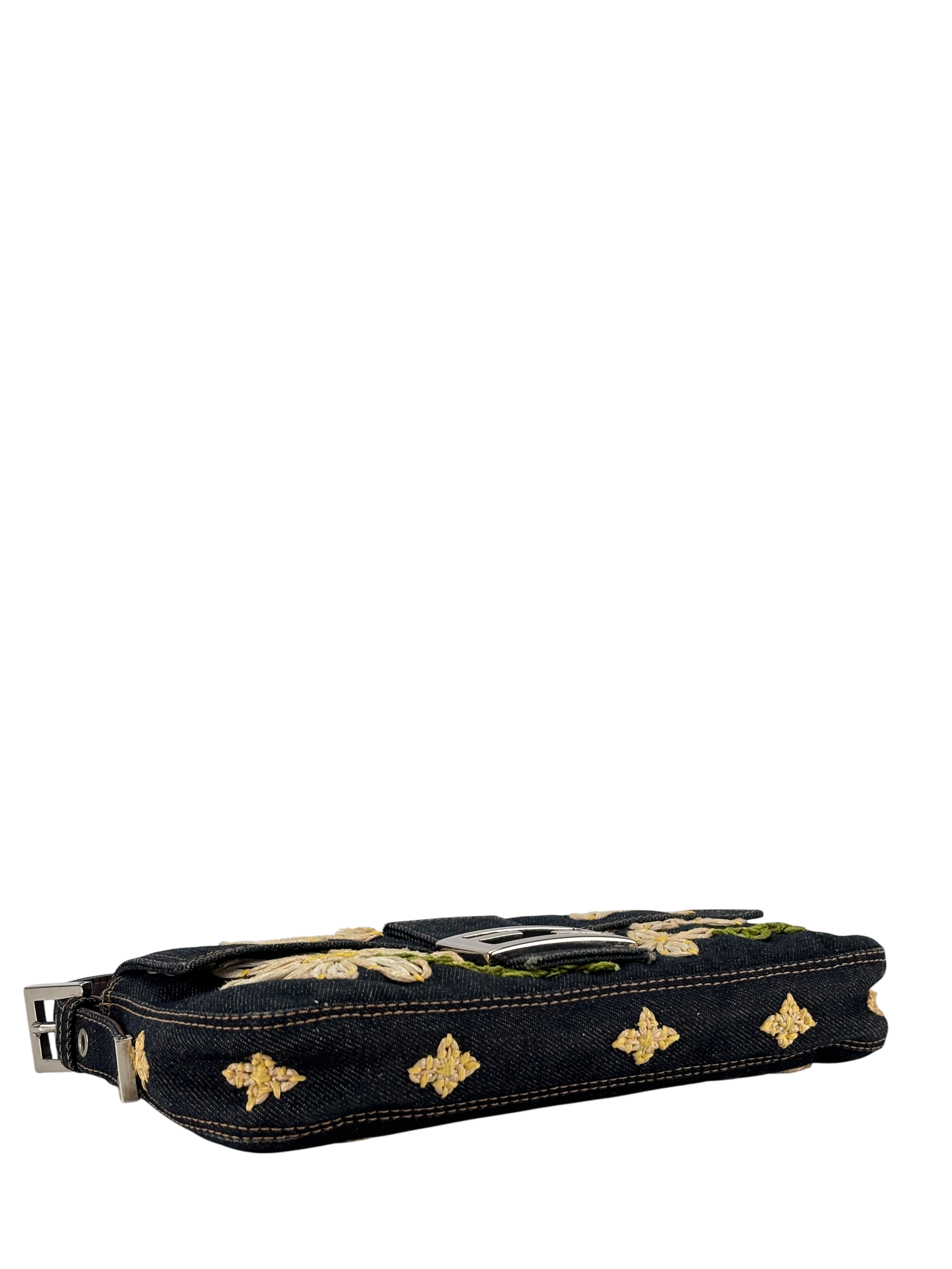 FENDI - Small Mamma Baguette Bag Denim Flower Navy