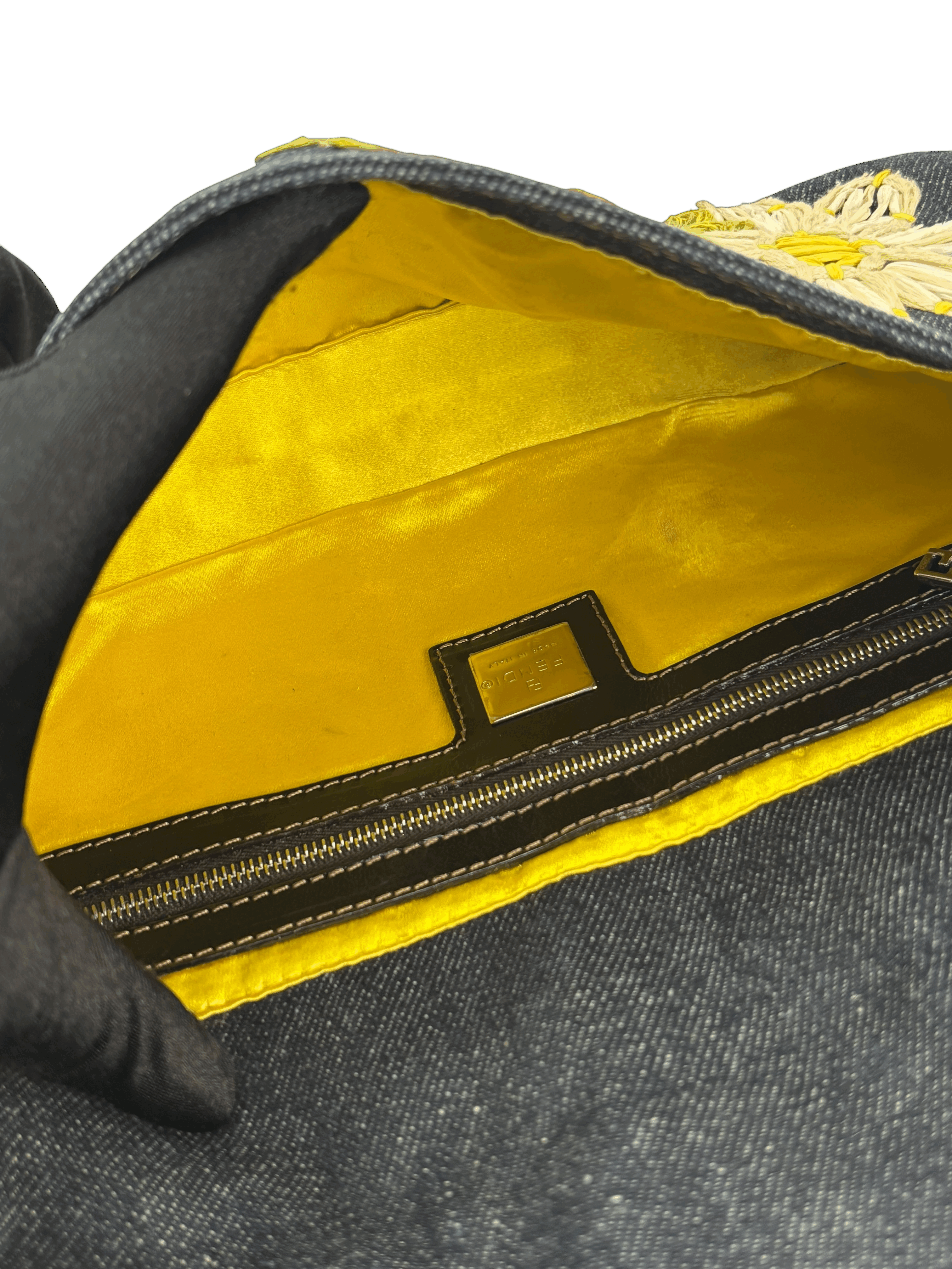 FENDI - Small Mamma Baguette Bag Denim Flower Navy