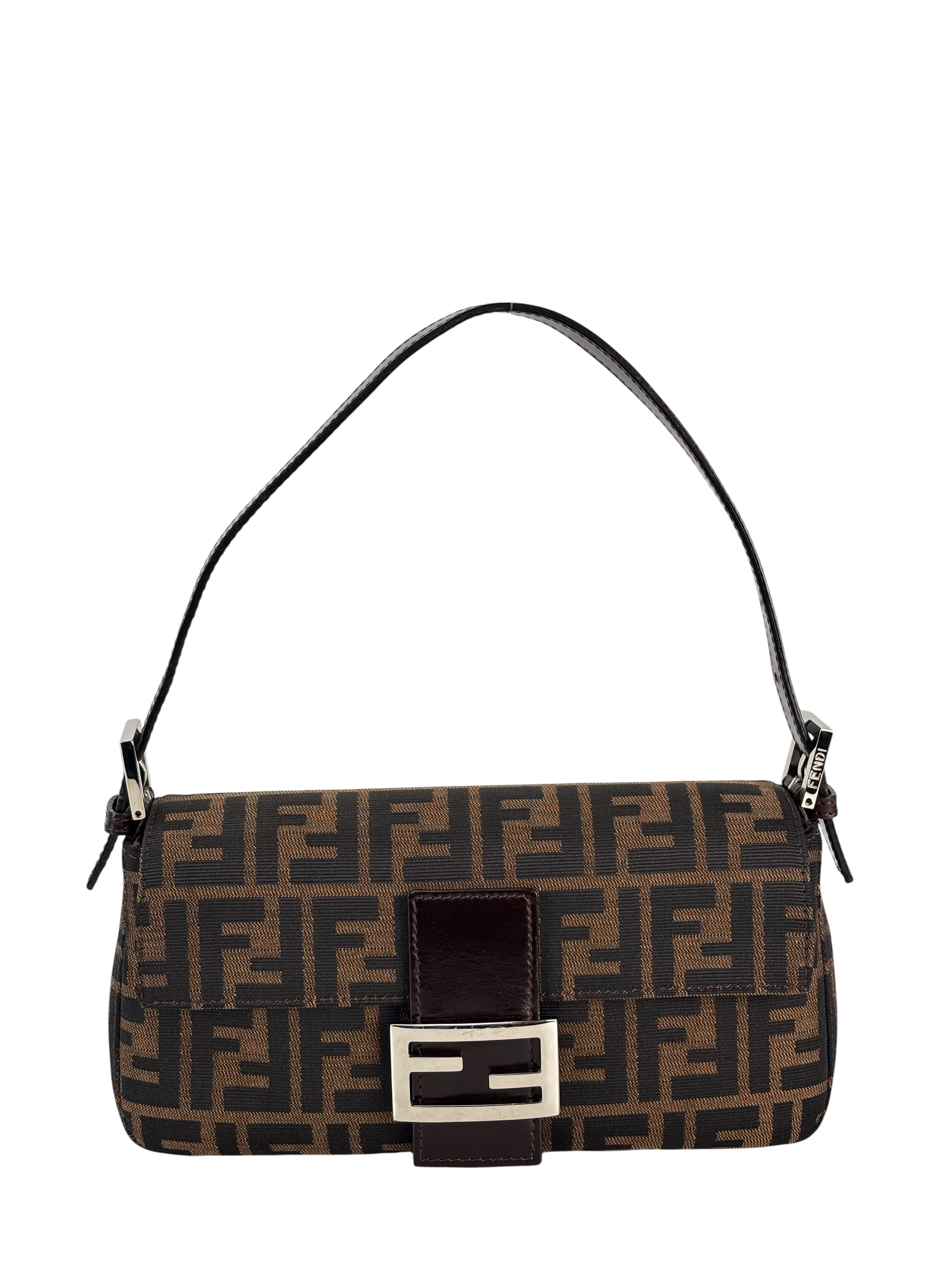 FENDI - Brown Zucca Baguette Handbag Silver Hardware