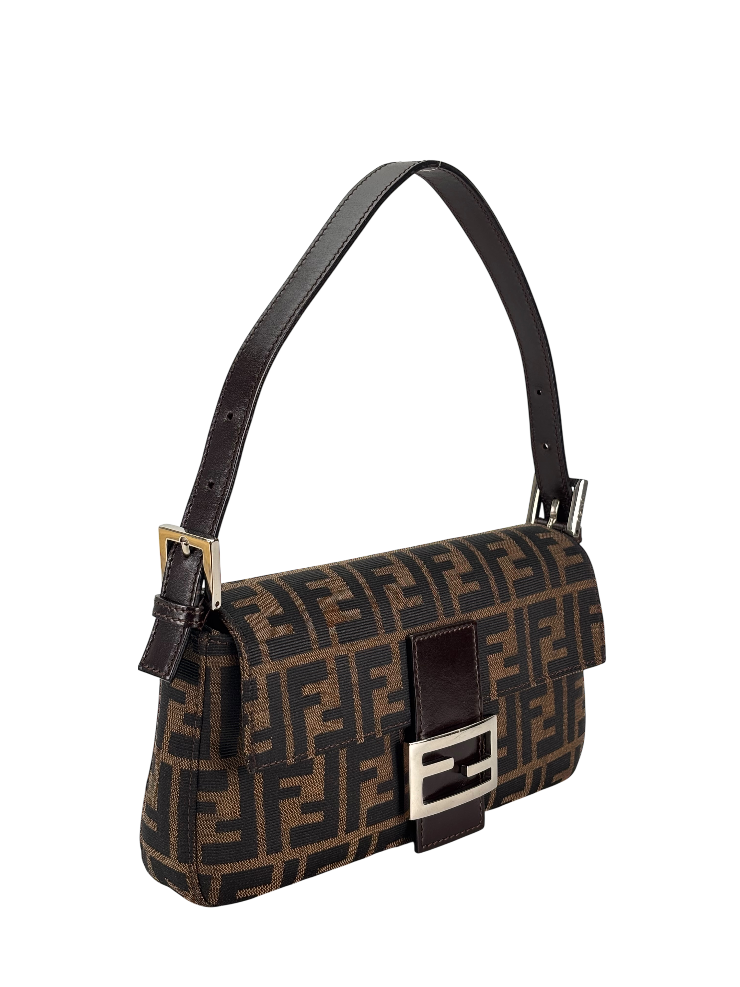 FENDI - Brown Zucca Baguette Handbag Silver Hardware