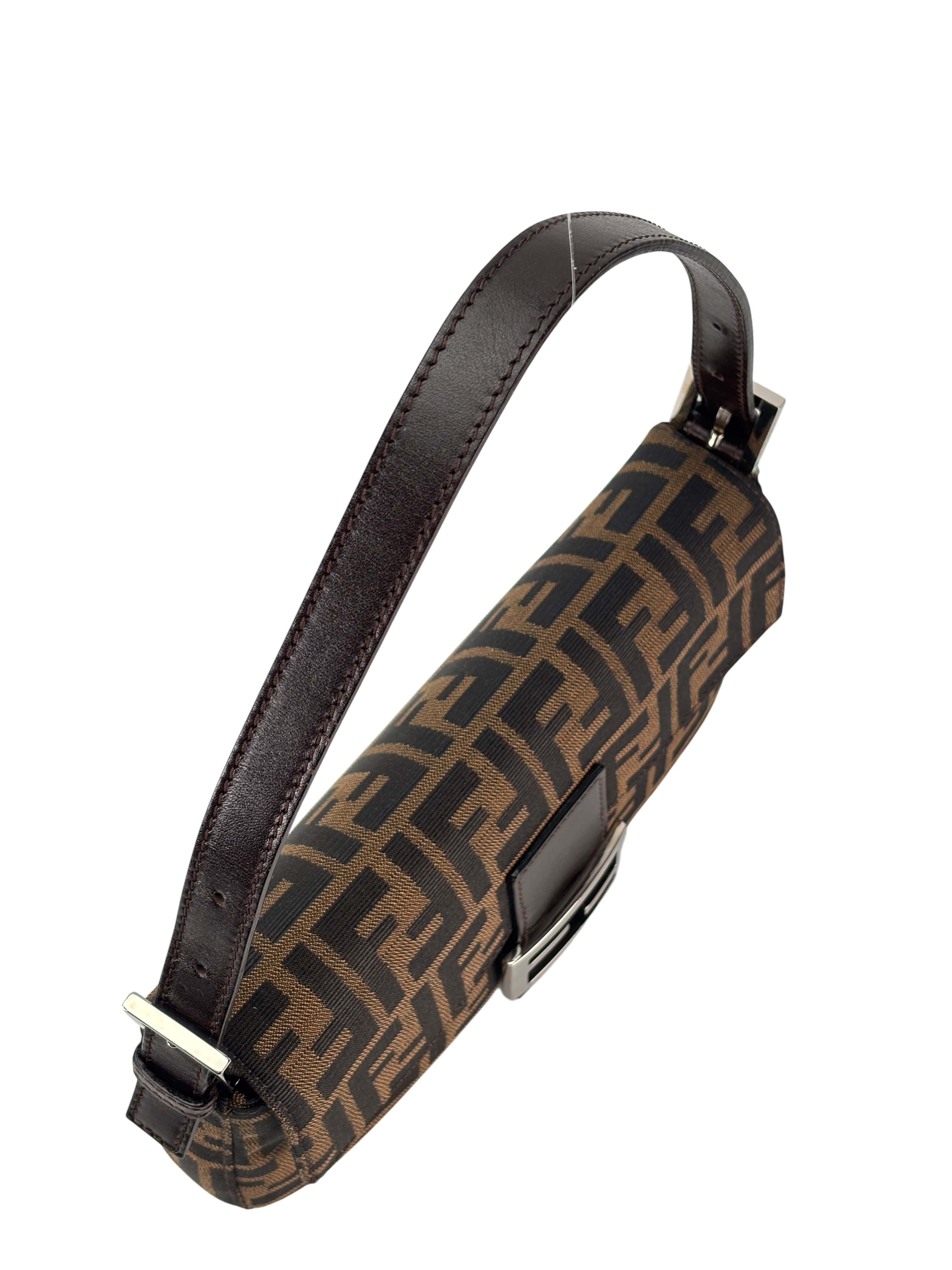 FENDI - Brown Zucca Baguette Handbag Silver Hardware