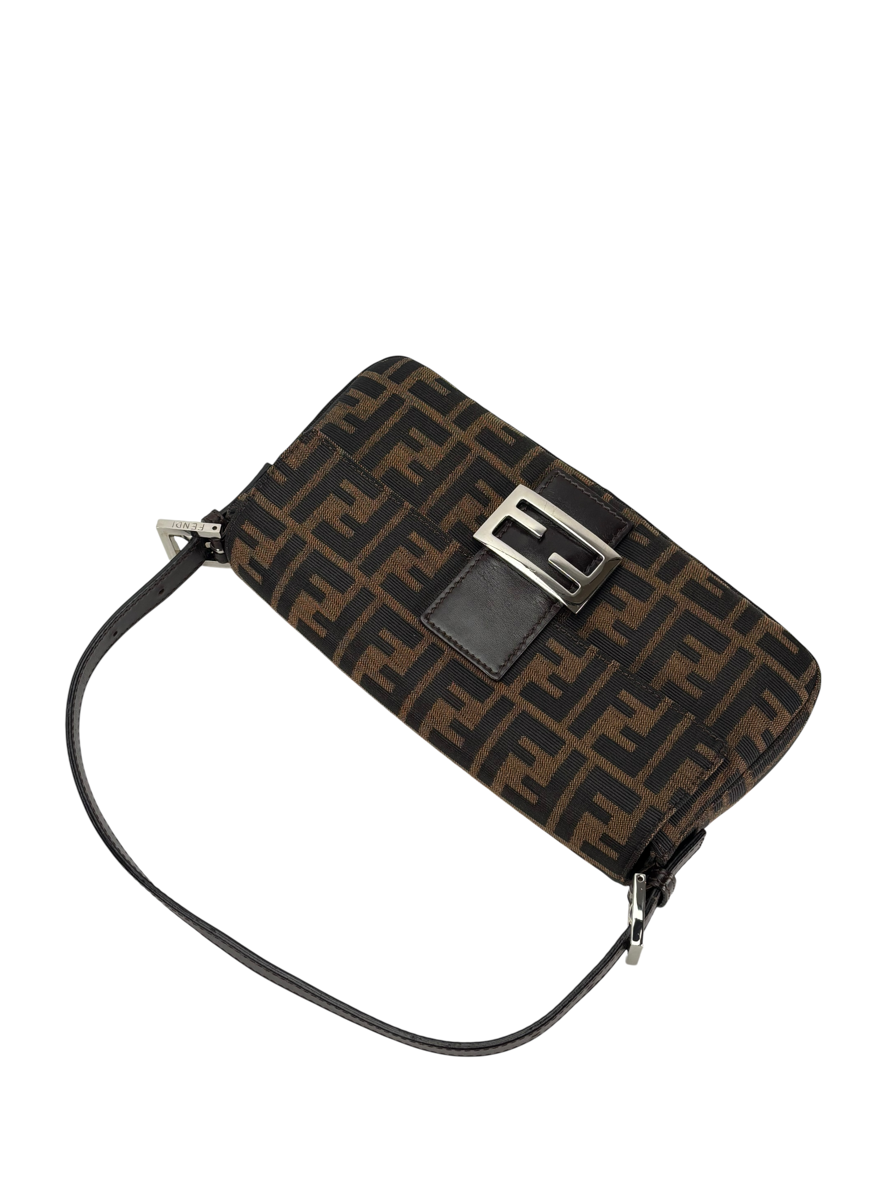 FENDI - Brown Zucca Baguette Handbag Silver Hardware
