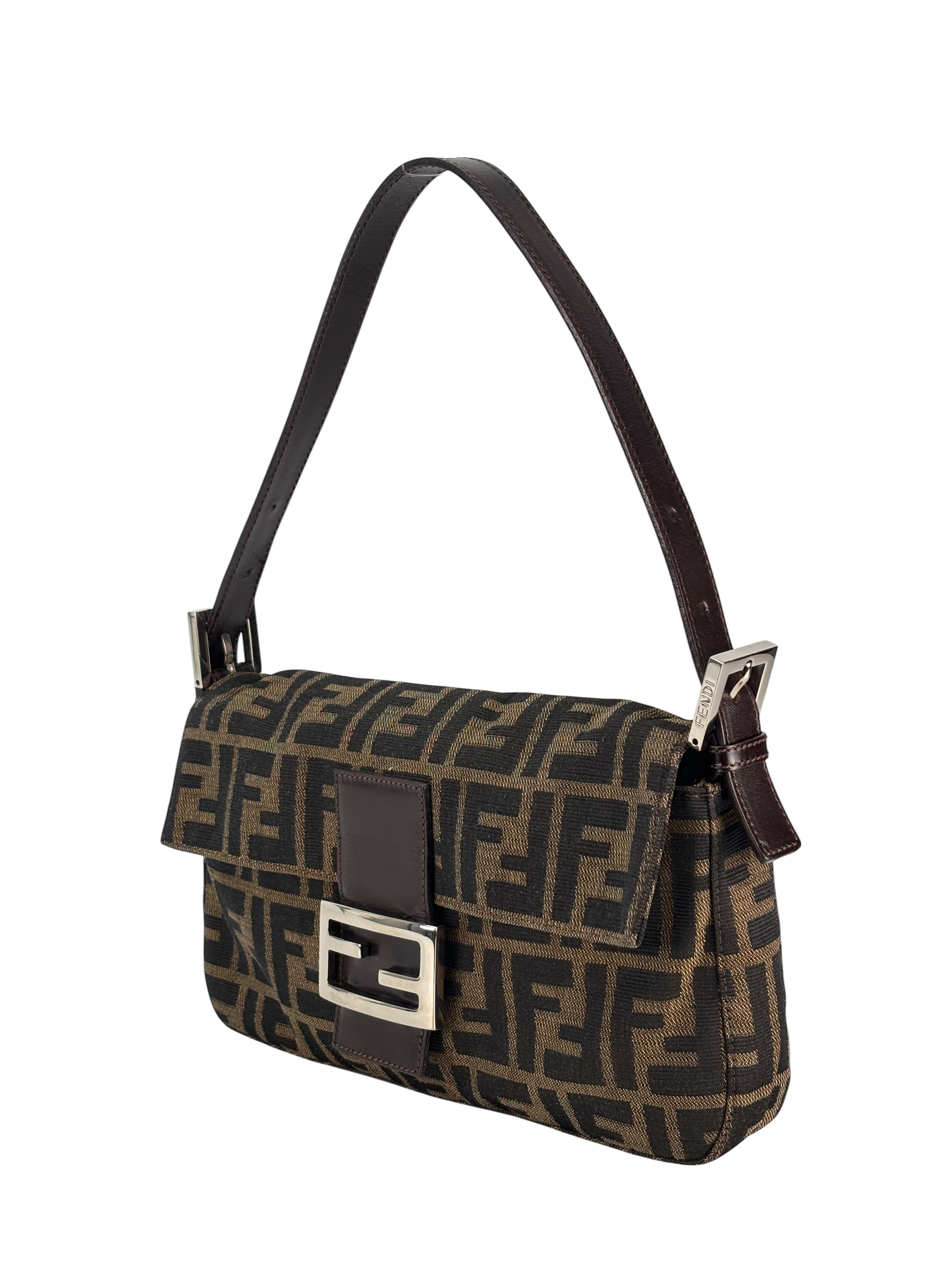 FENDI - Brown Zucca Baguette Handbag Silver Hardware