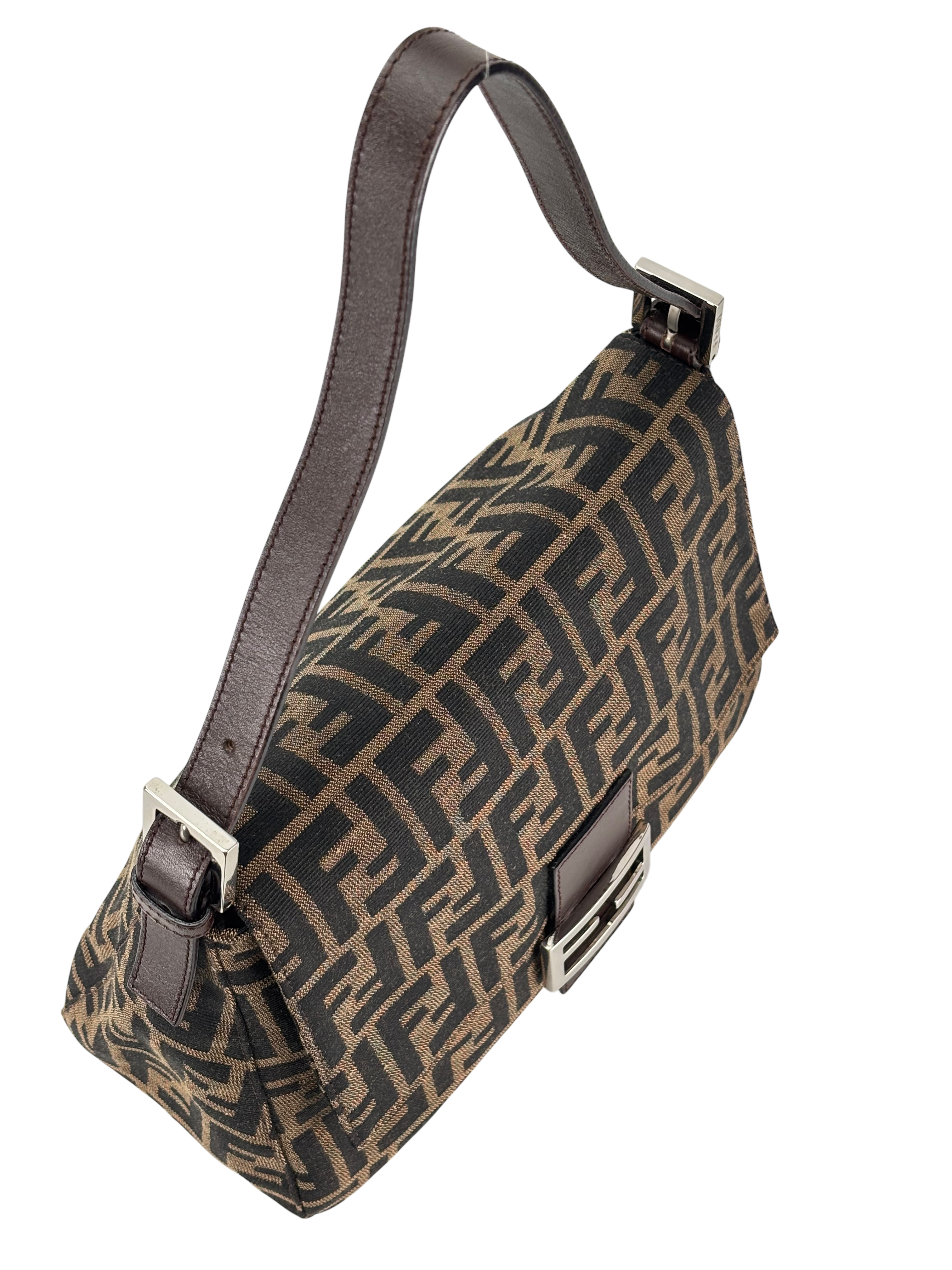 FENDI - Canvas Brown Zucca Mamma Baguette Handbag Silver Hardware