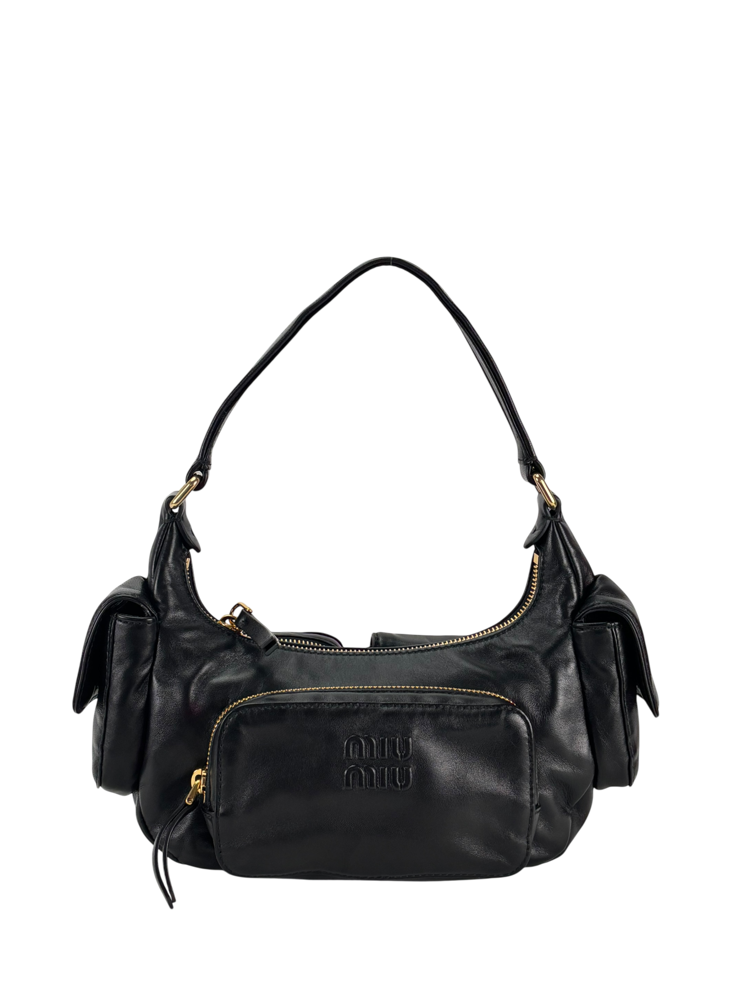 MIUMIU - Black Lambskin Pocket Leather Handbag 