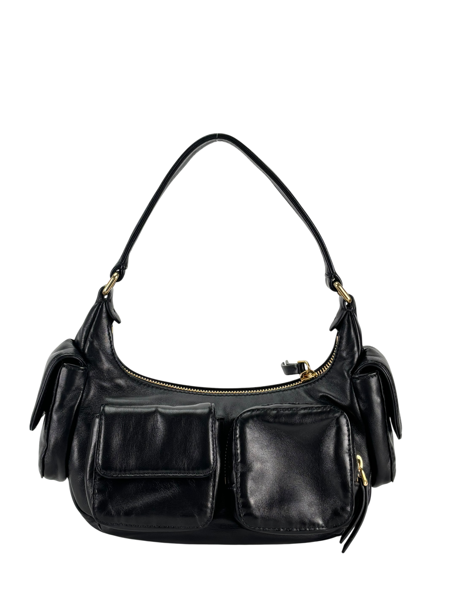 MIUMIU - Black Lambskin Pocket Leather Handbag 