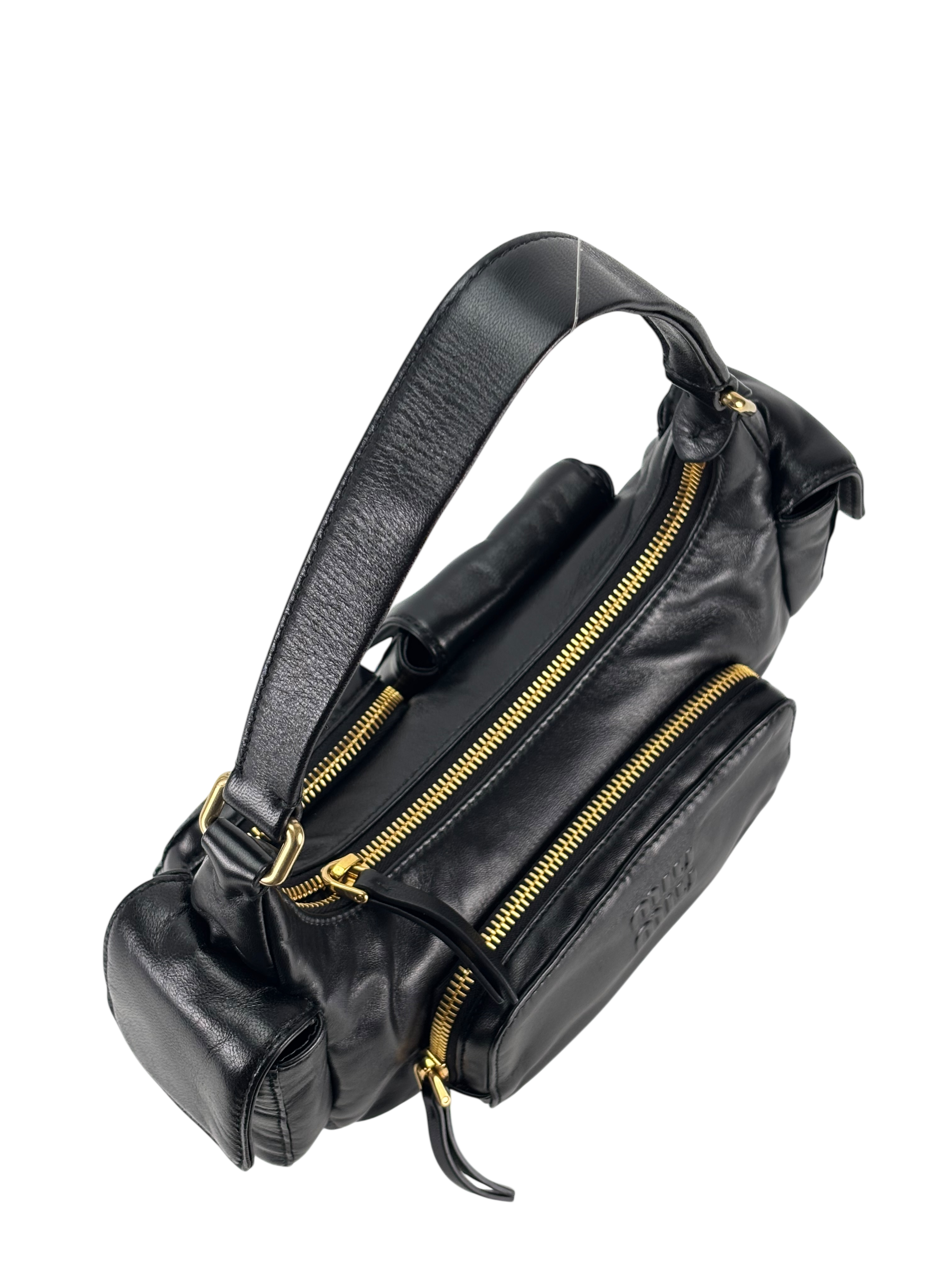 MIUMIU - Black Lambskin Pocket Leather Handbag 