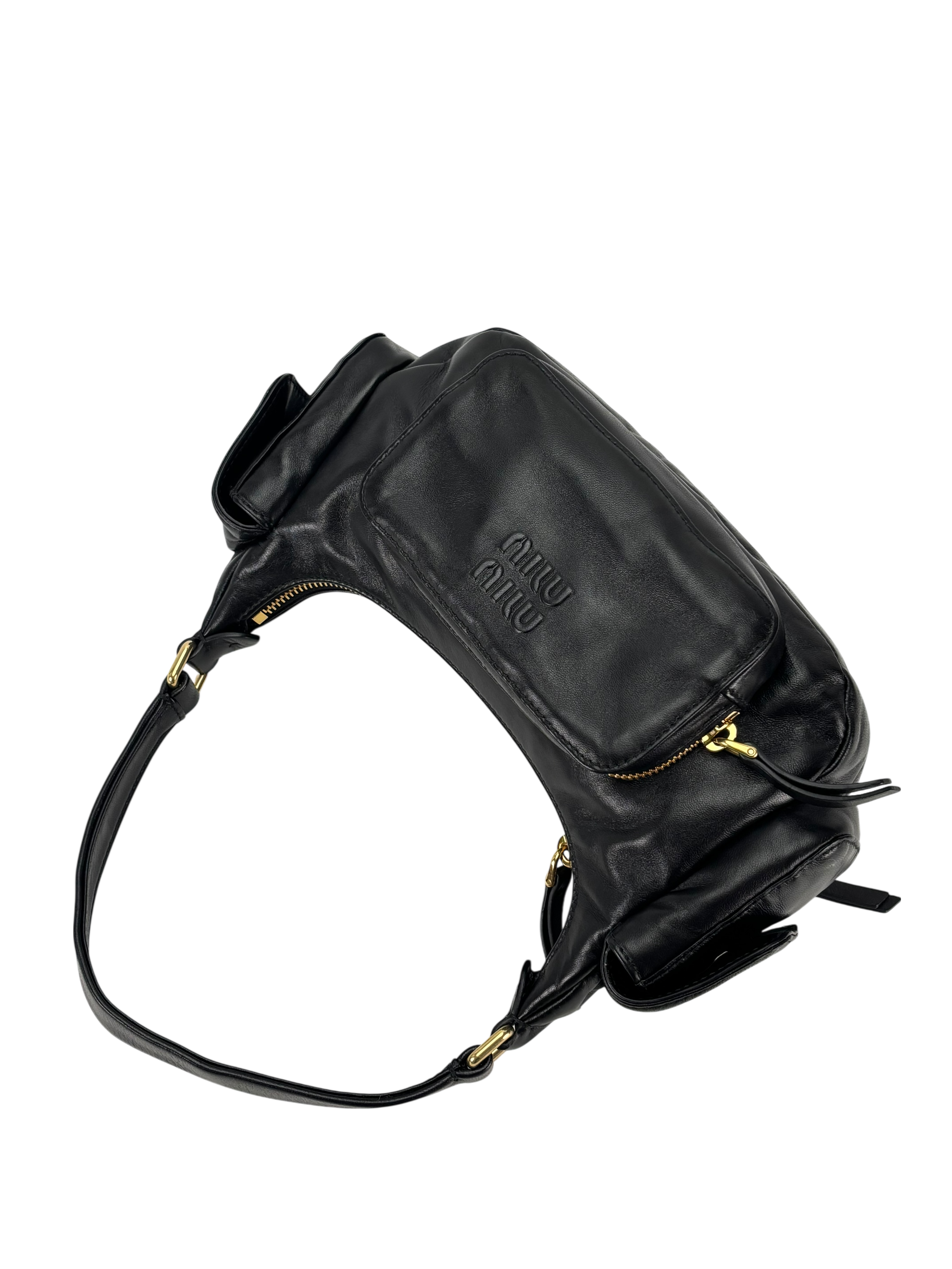 MIUMIU - Black Lambskin Pocket Leather Handbag 