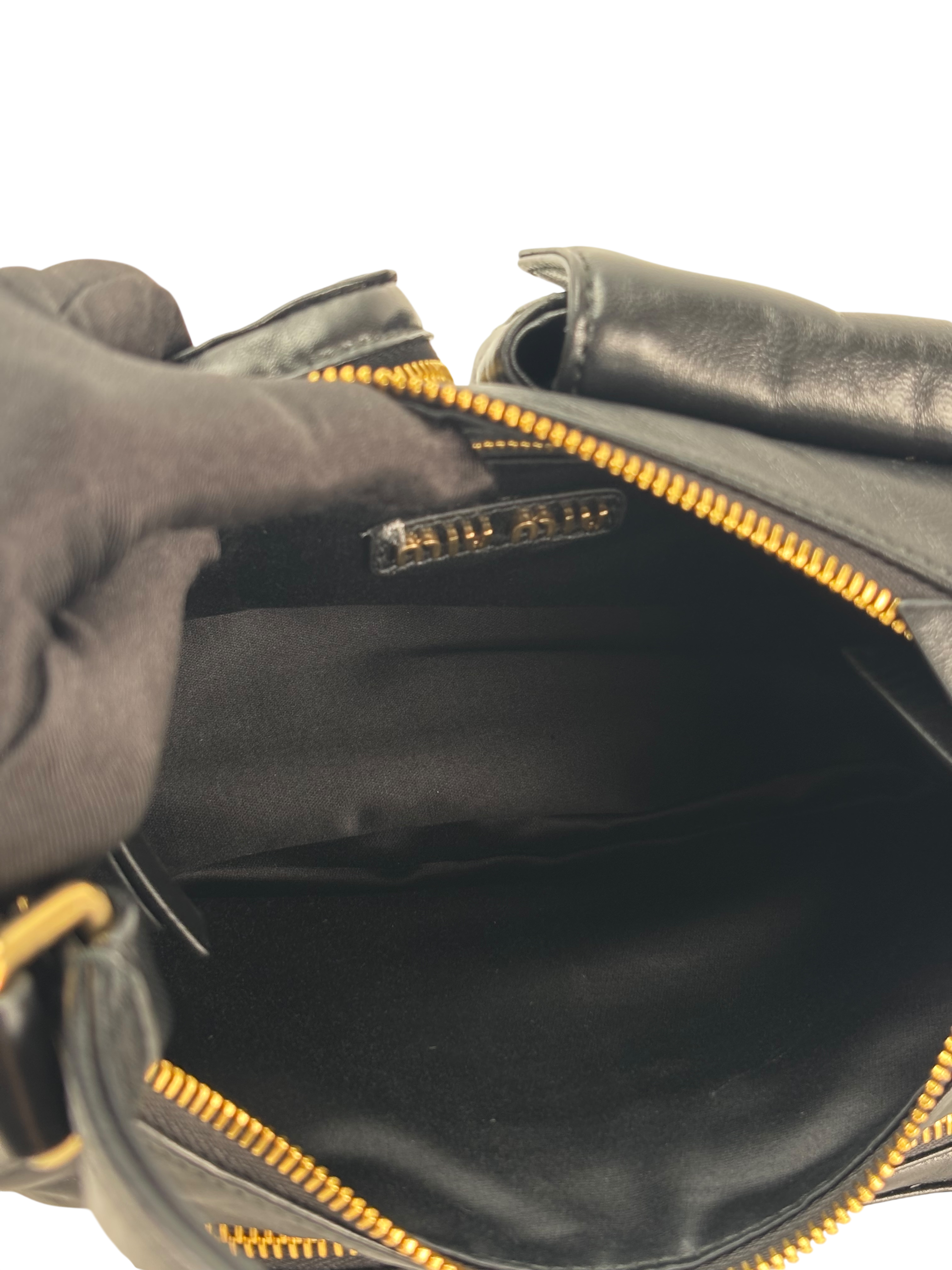 MIUMIU - Black Lambskin Pocket Leather Handbag 