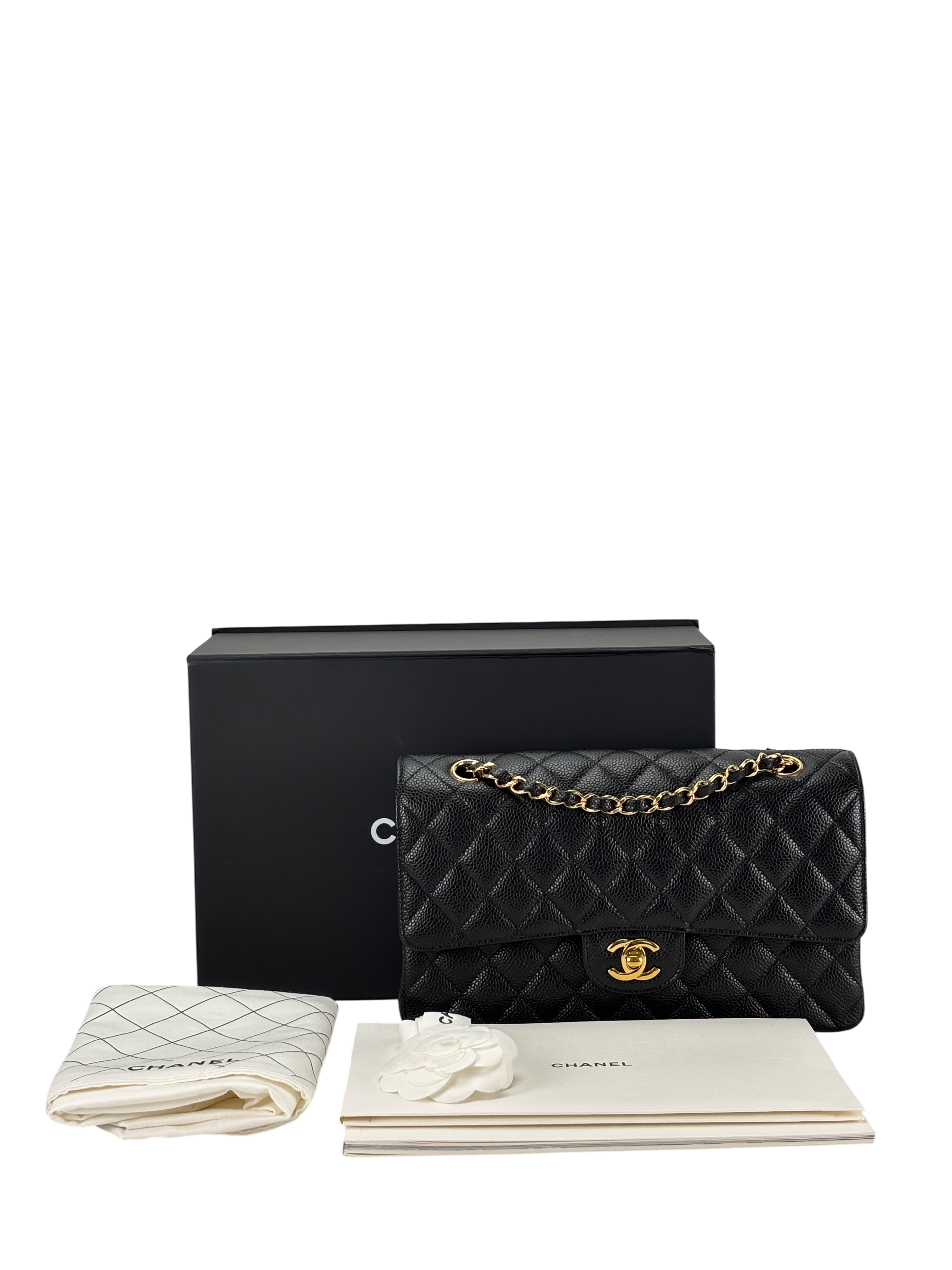 CHANEL - Medium Classic Double Flap Bag Black Caviar Gold Hardware (CF25)
