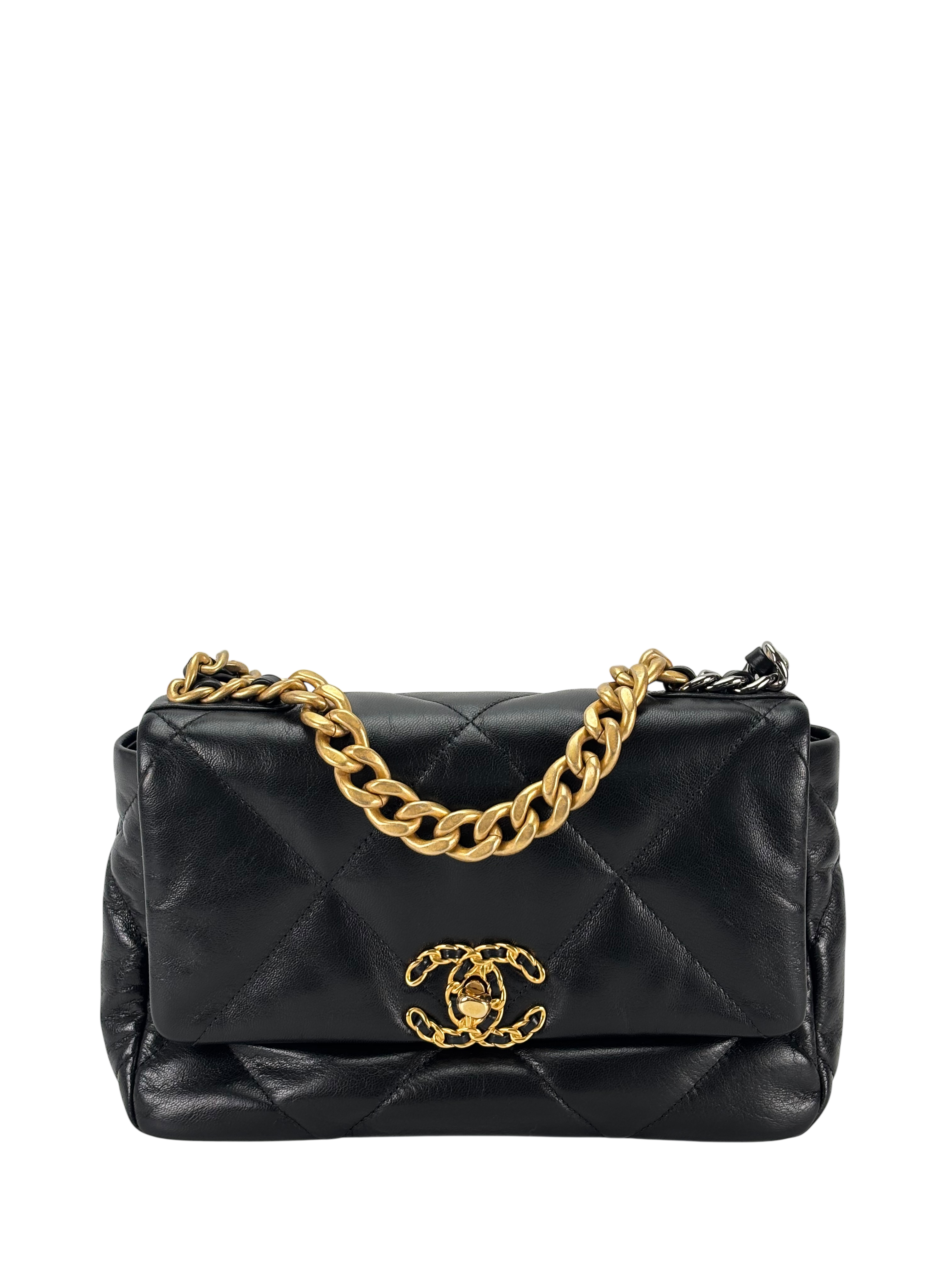 CHANEL - Black Lambskin 19 Medium Flap Bag