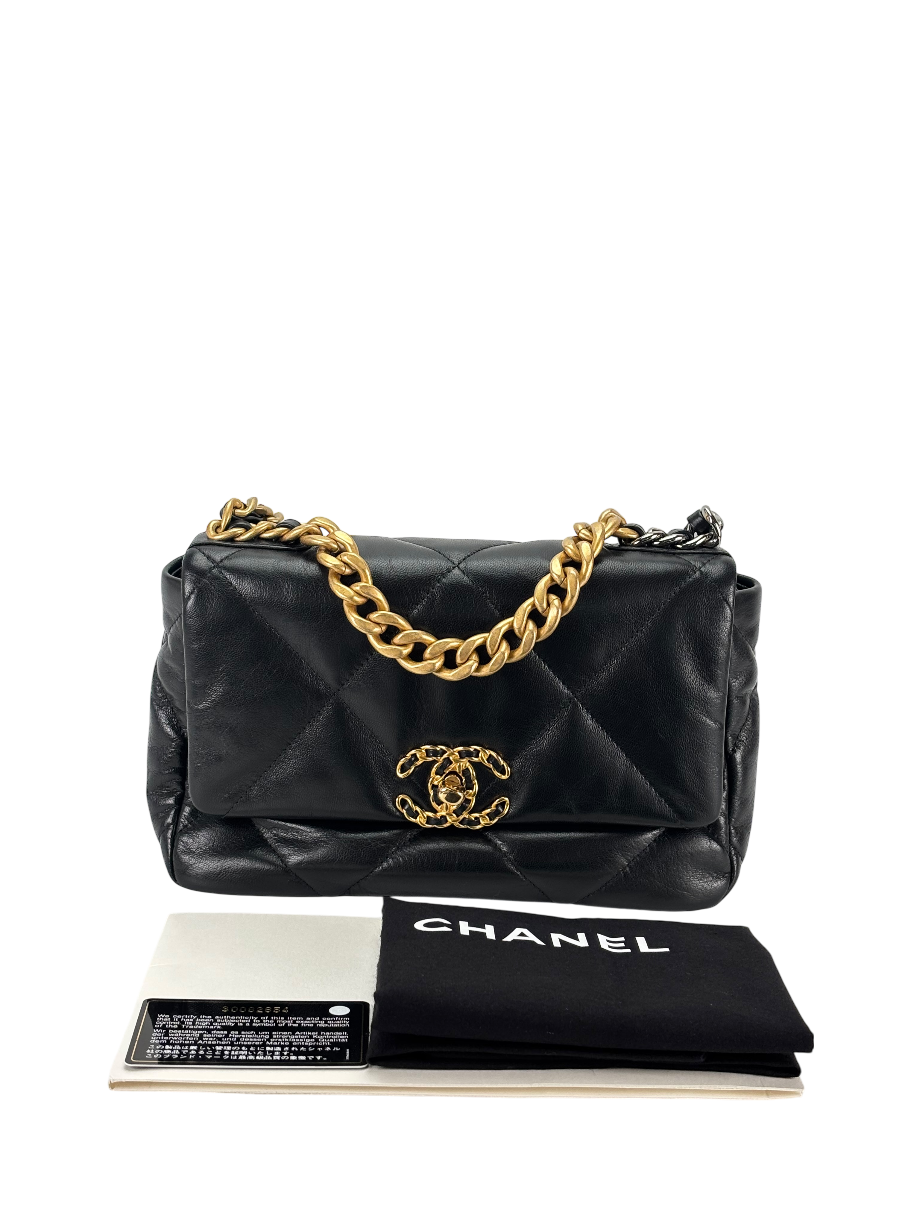 CHANEL - Black Lambskin 19 Medium Flap Bag