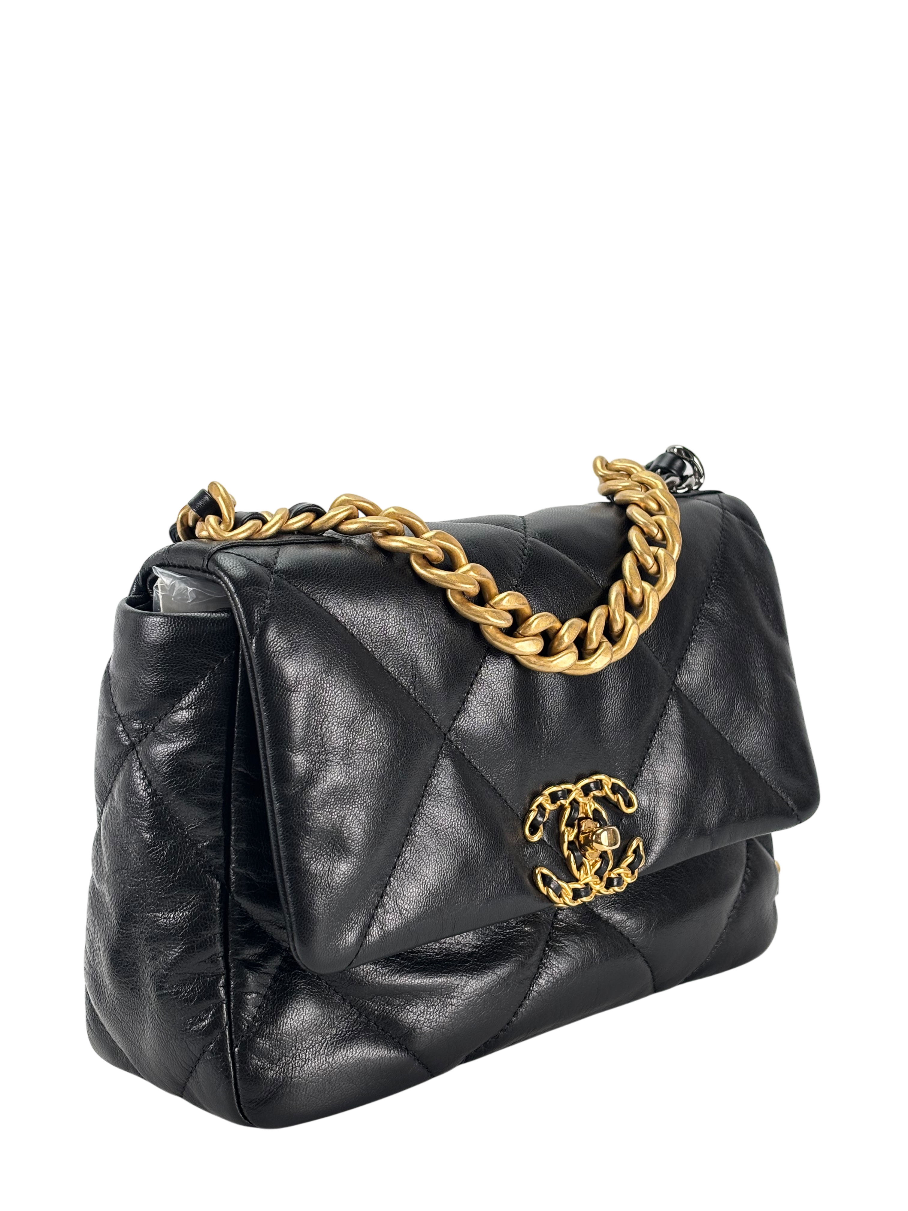 CHANEL - Black Lambskin 19 Medium Flap Bag