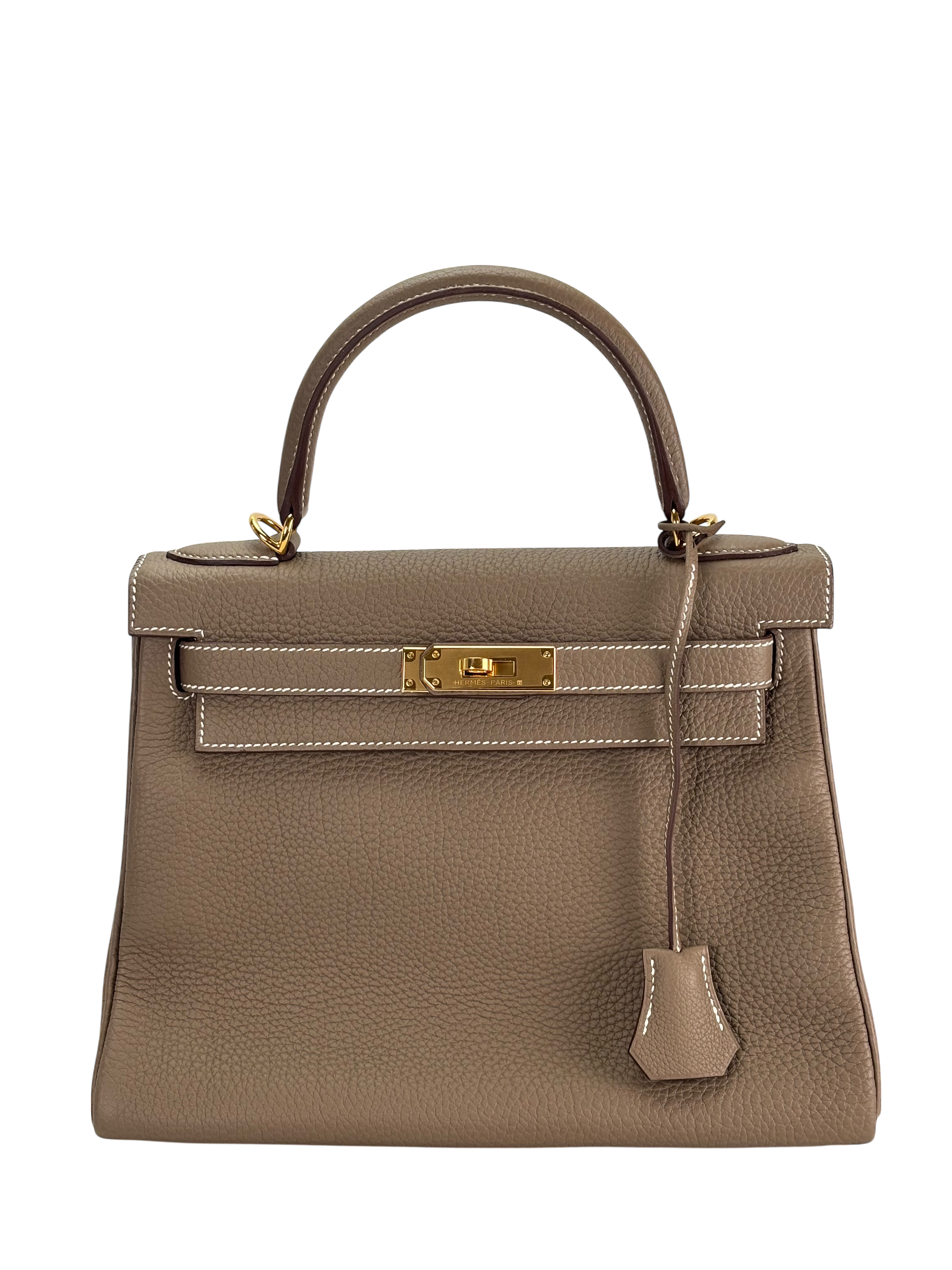 HERMES - Kelly 28 Etoupe Togo Gold Hardware 