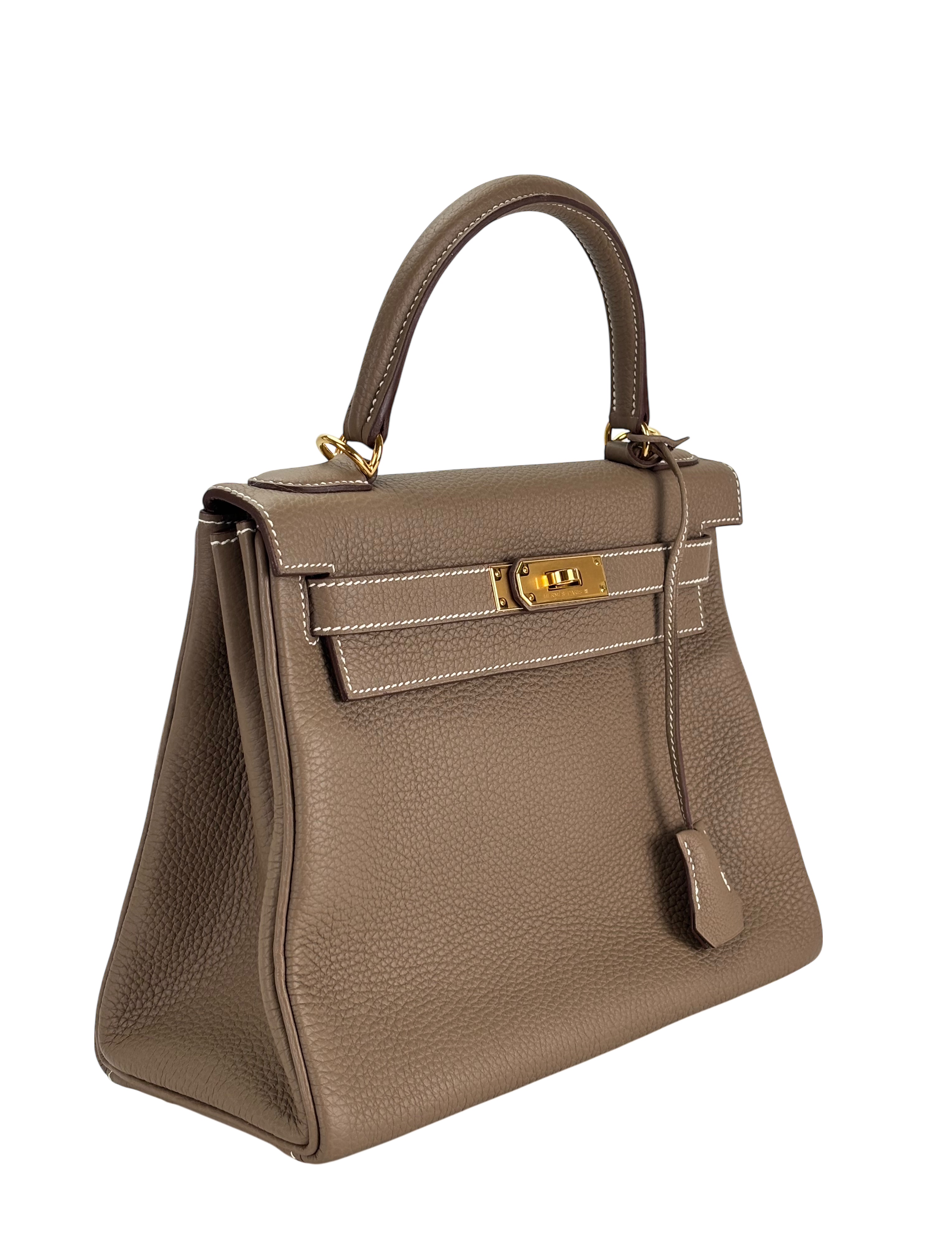 HERMES - Kelly 28 Etoupe Togo Gold Hardware 