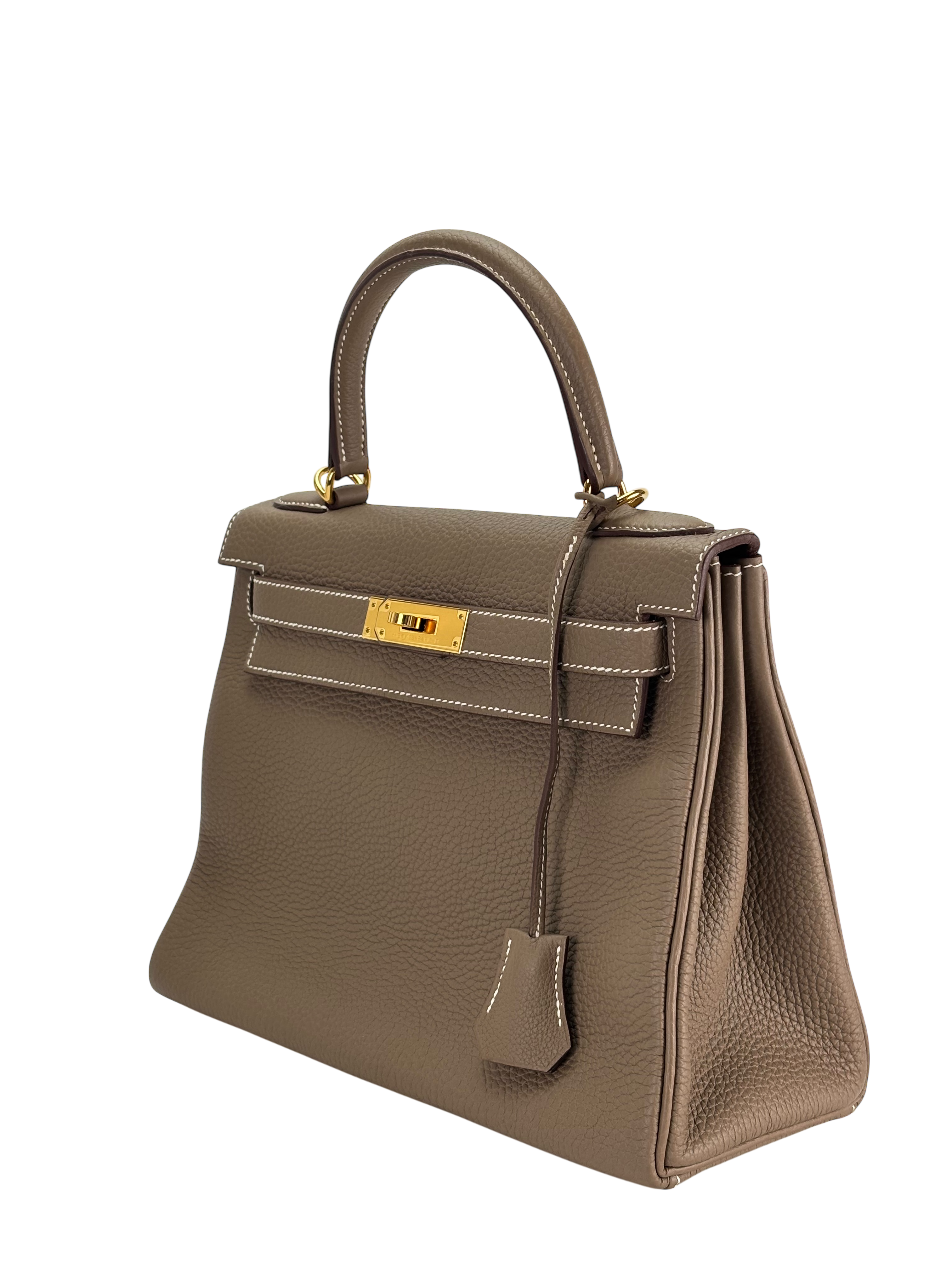 HERMES - Kelly 28 Etoupe Togo Gold Hardware 
