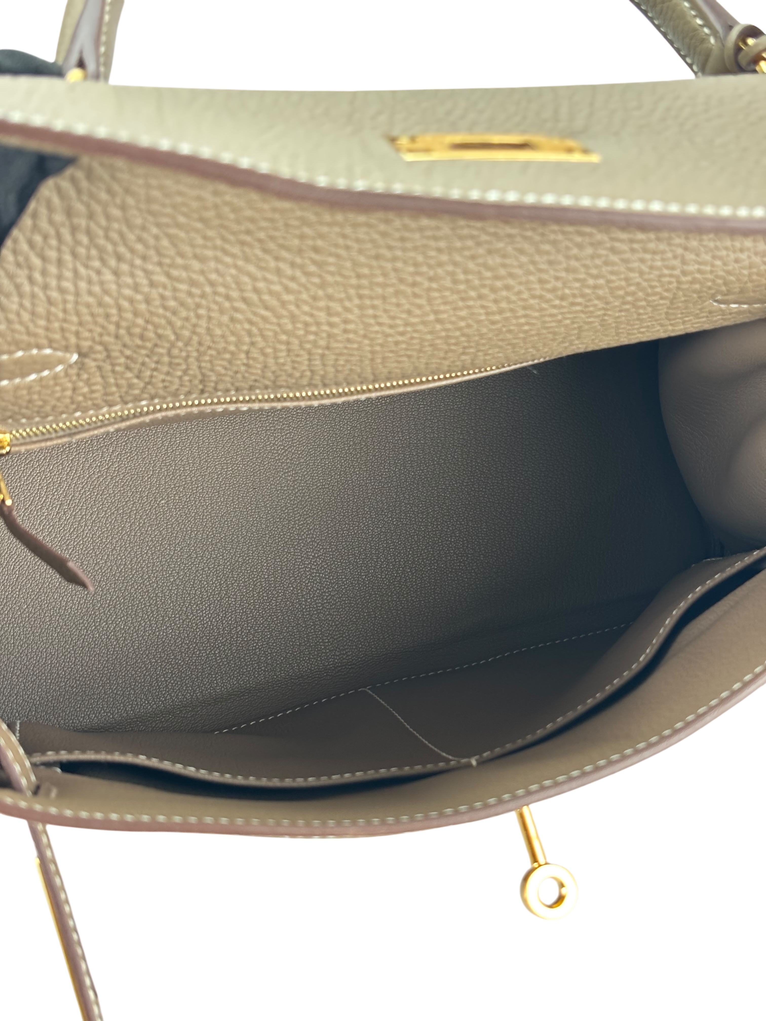 HERMES - Kelly 28 Etoupe Togo Gold Hardware 