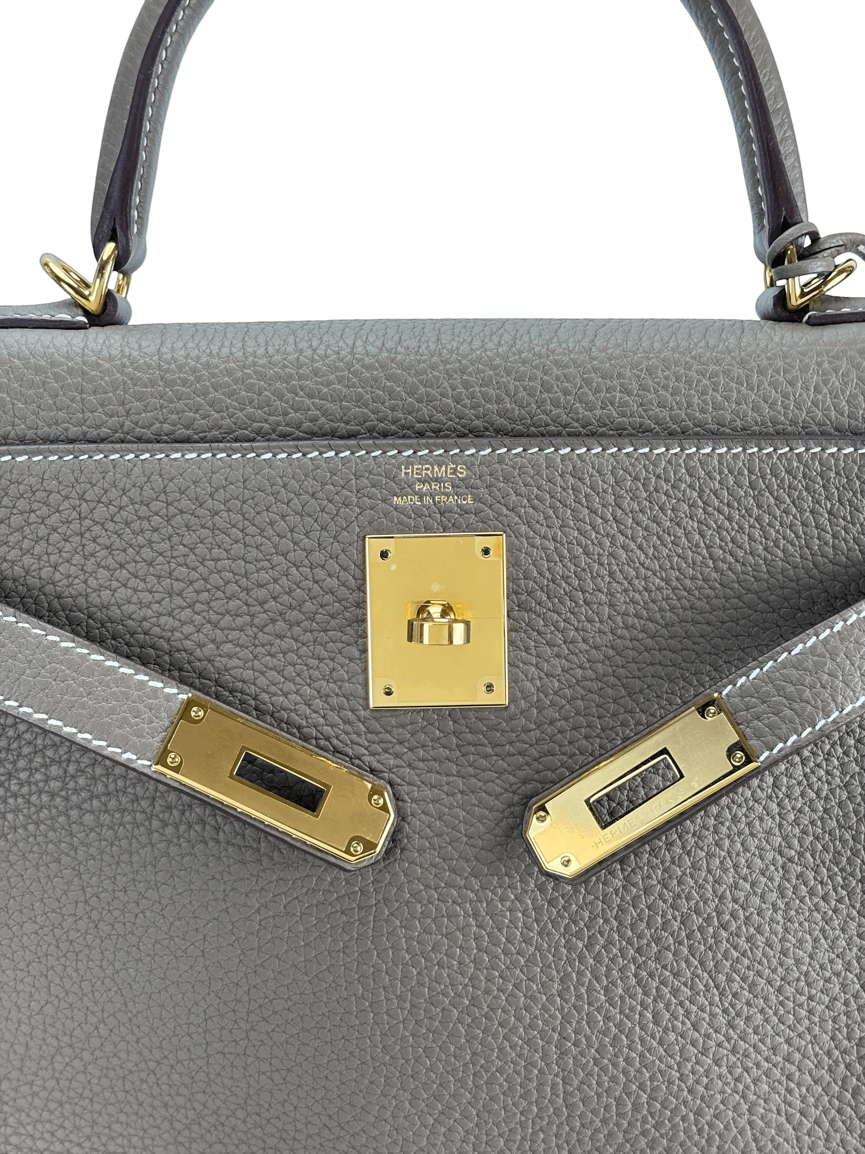 HERMES - Kelly 28 Etoupe Togo Gold Hardware 