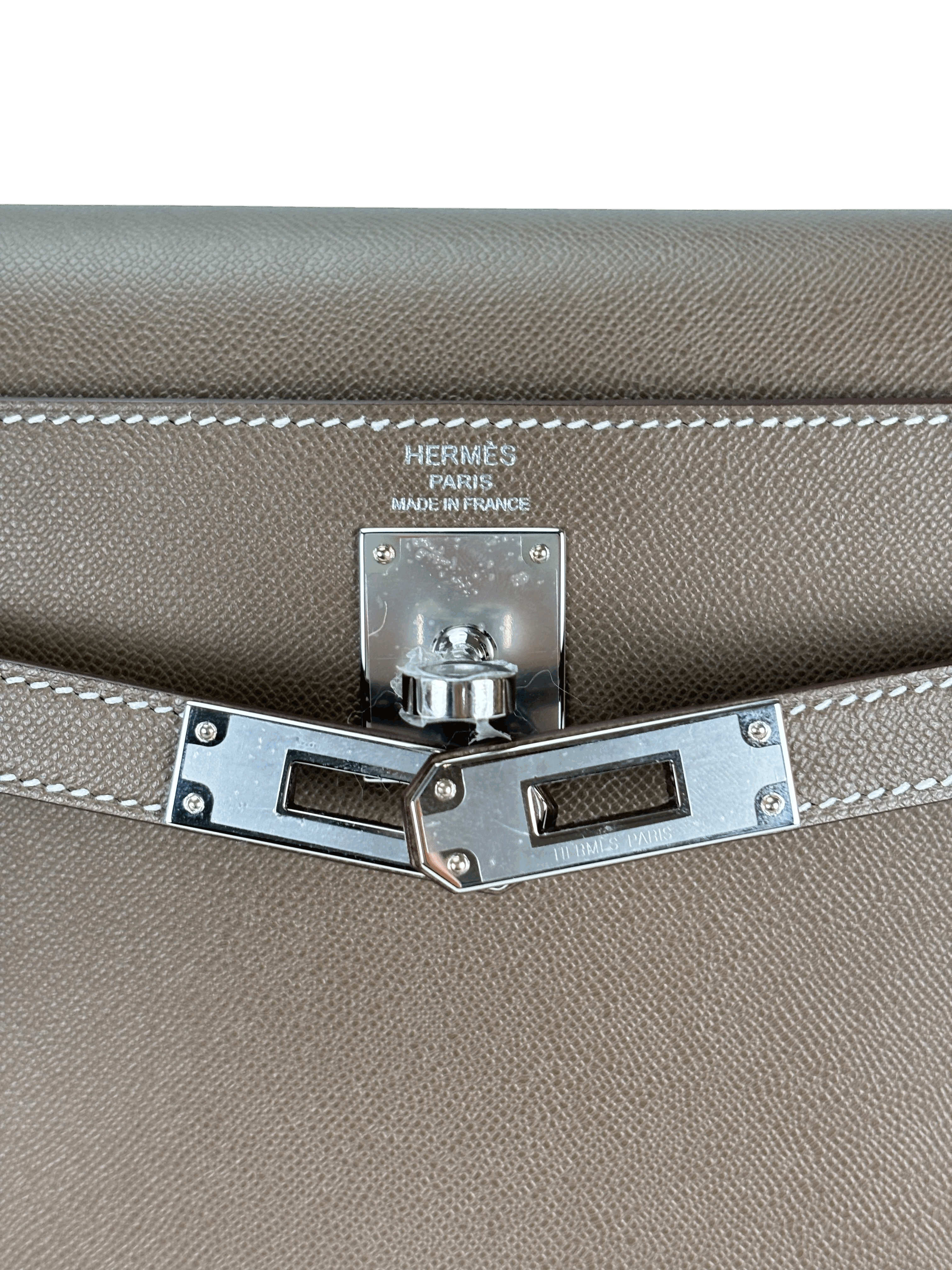 HERMES - Kelly Elan 28 Etoupe Madame Palladium Hardware
