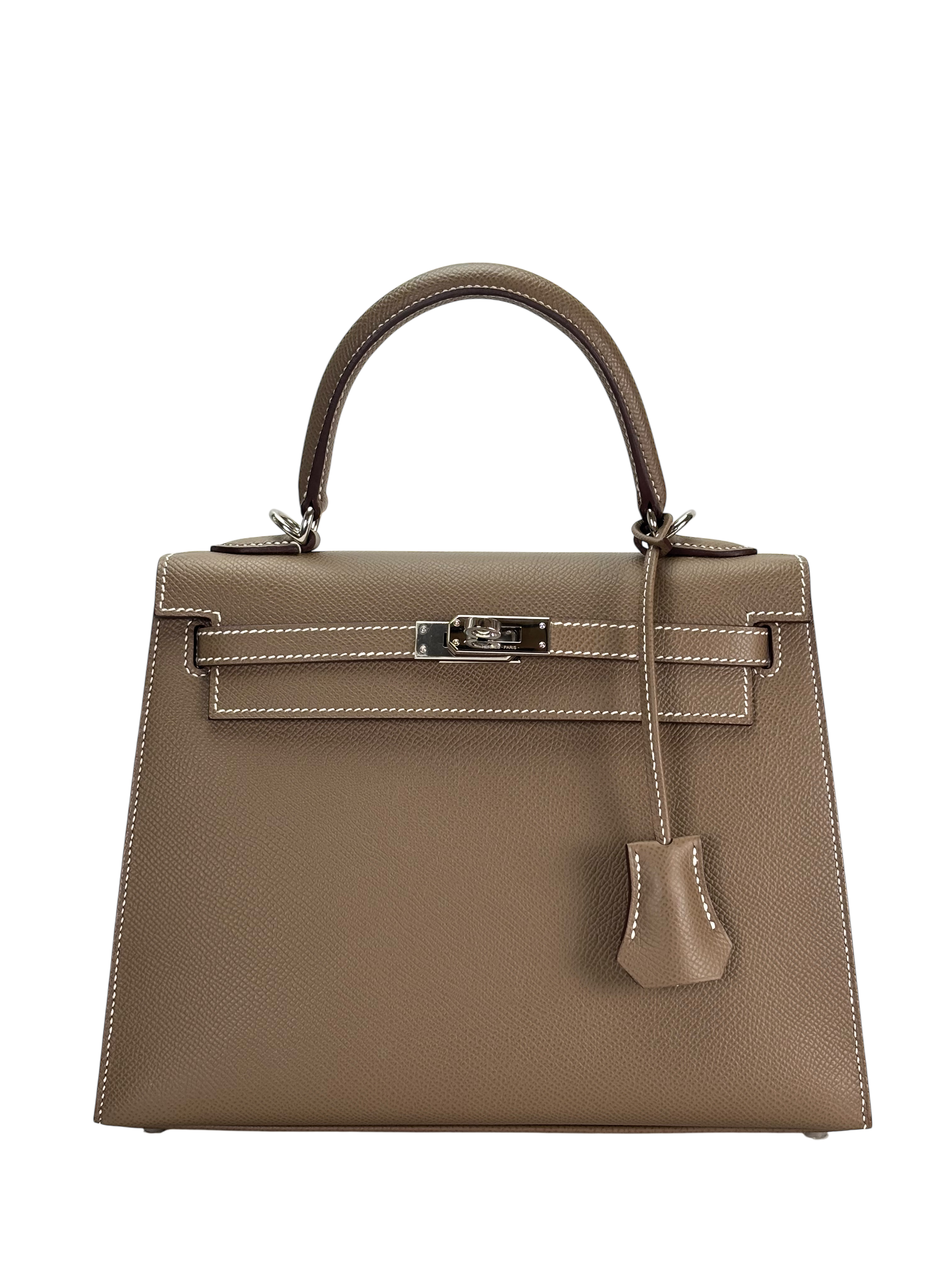 HERMES - Kelly 25 Etoupe Epsom Palladium Hardware