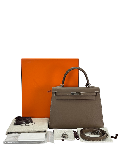 HERMES - Kelly 25 Etoupe Epsom Palladium Hardware